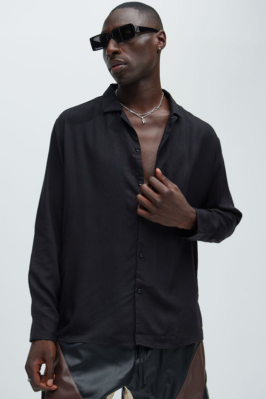 Dawson Relaxed Long Sleeve Button Up Shirt - Black