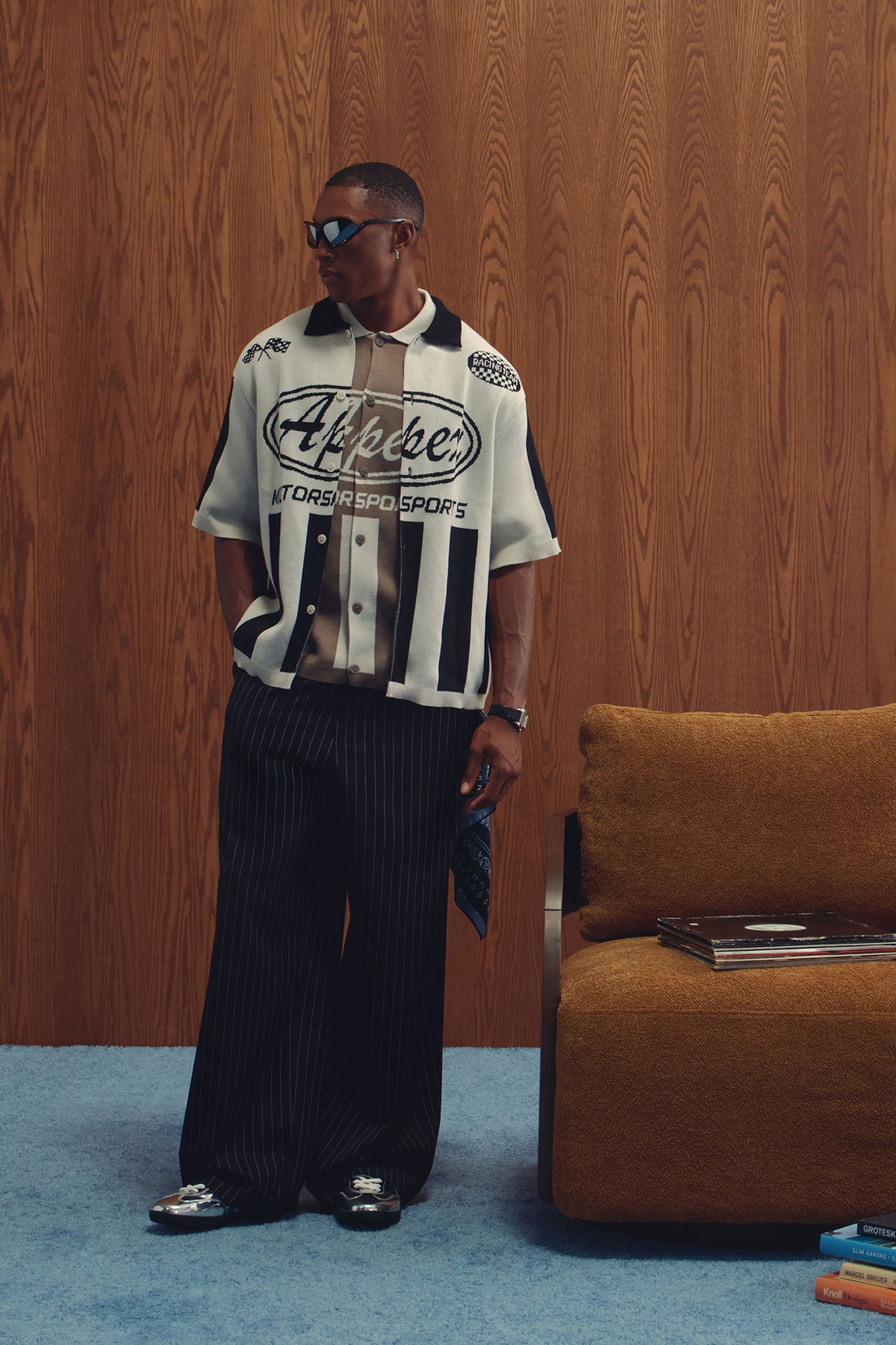 Wide Leg Straight Striped Trouser - Black