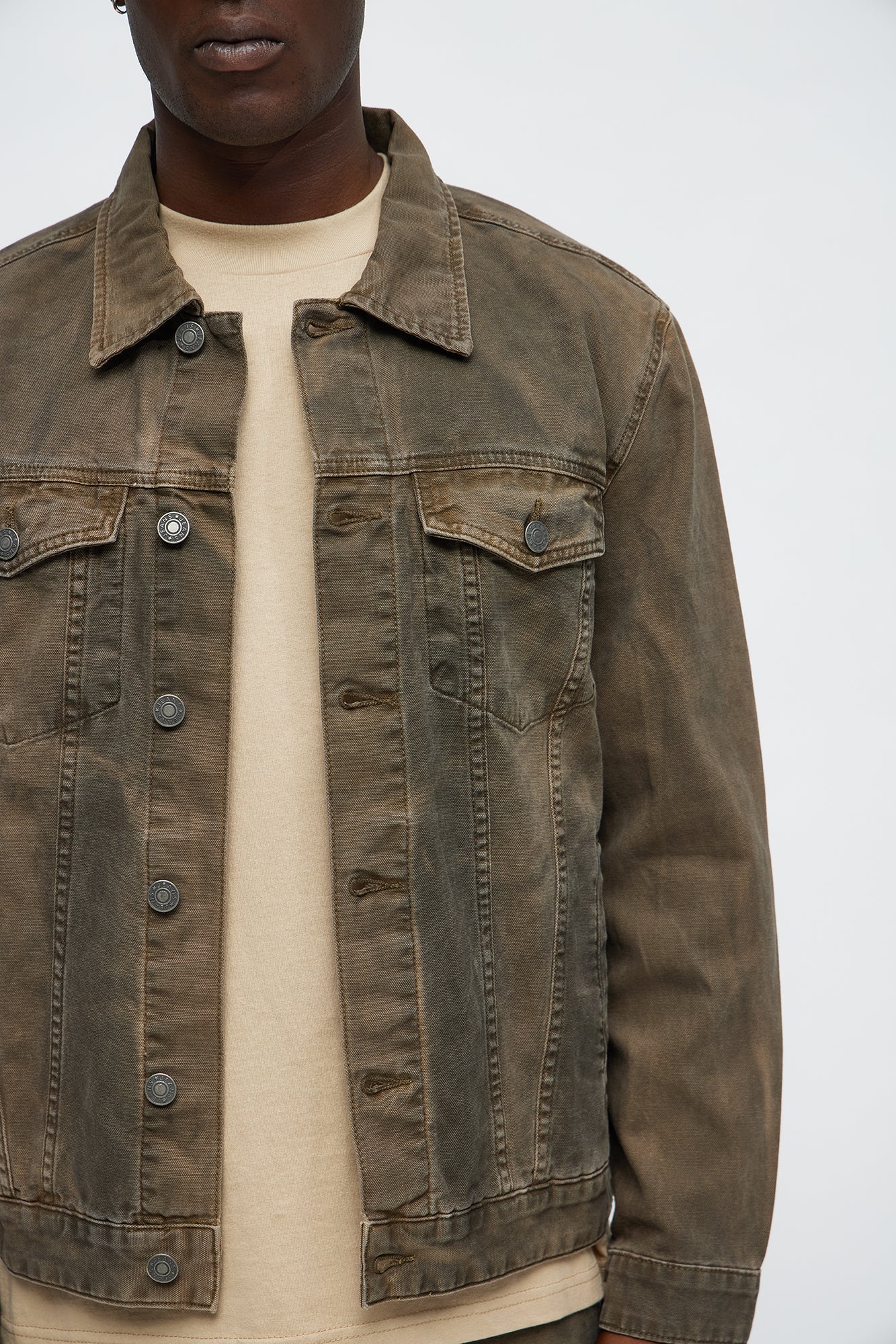 Worn Wild Distressed Trucker Jacket - Brown