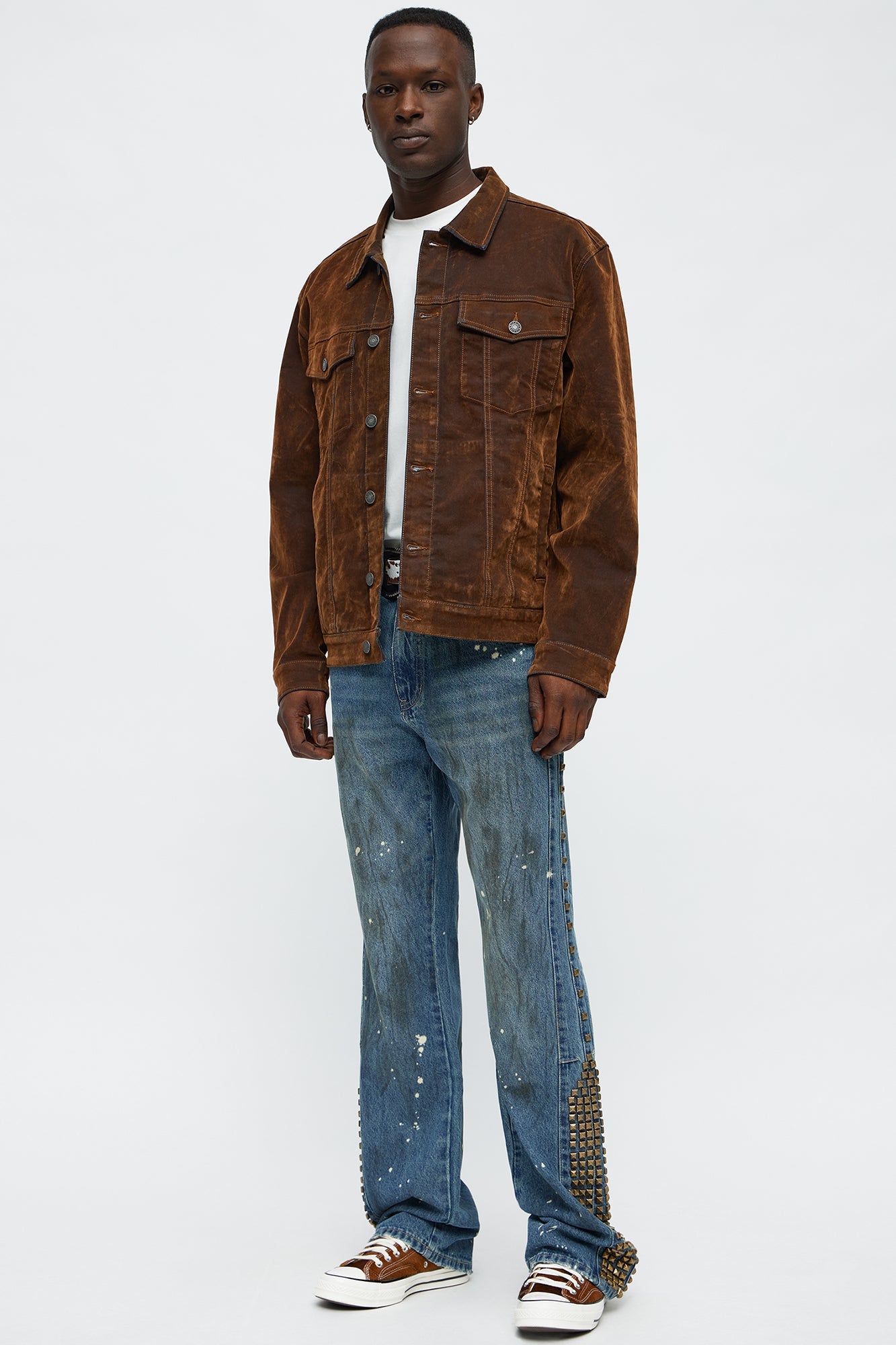 Slim Flare Put Me On Distressed Studded Jeans - Medium Blue Wash