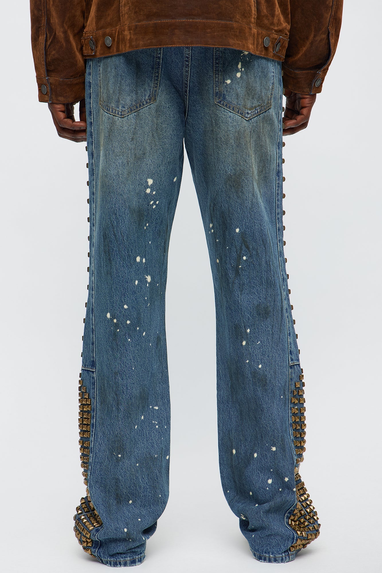 Slim Flare Put Me On Distressed Studded Jeans - Medium Blue Wash