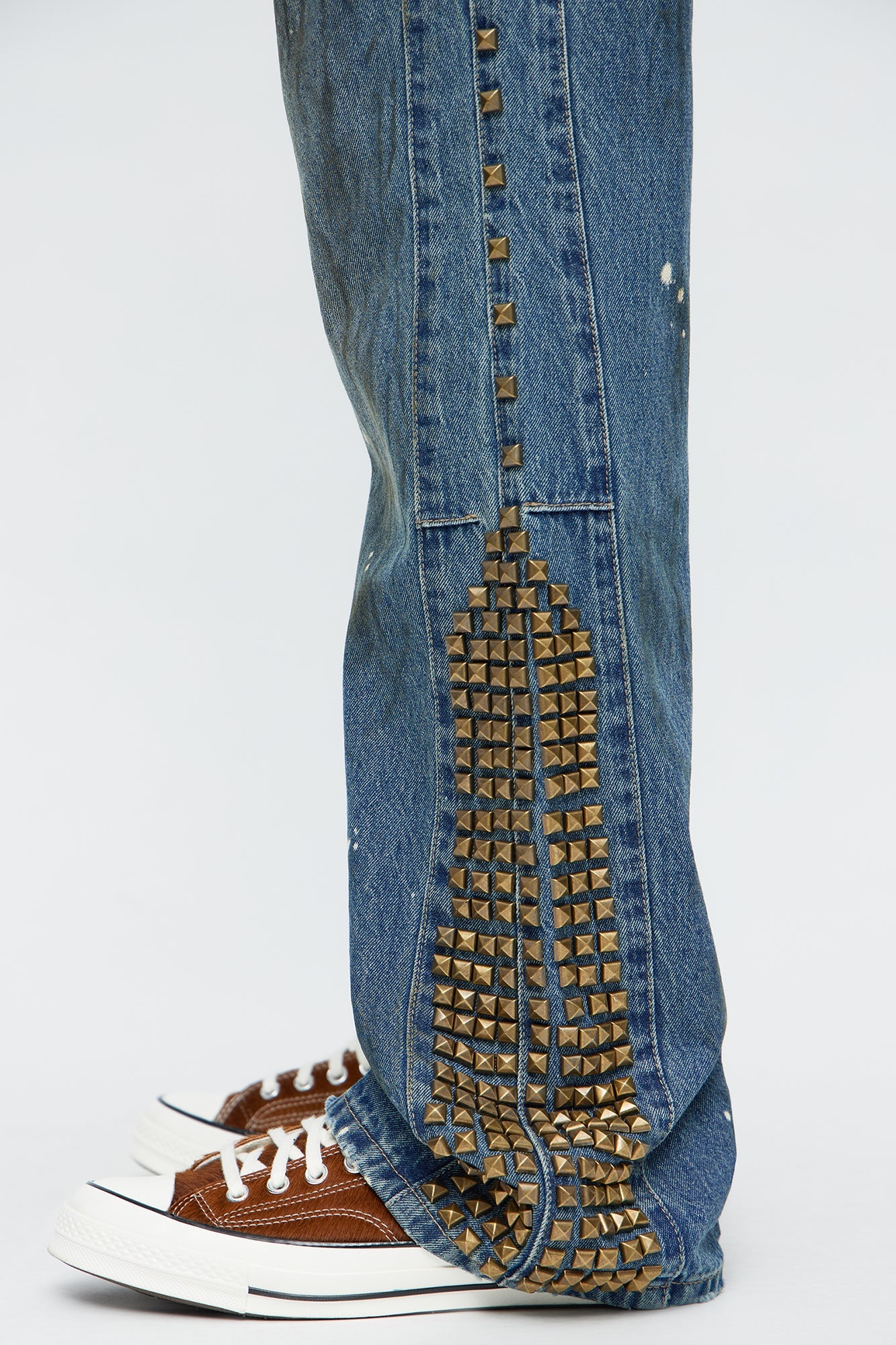 Slim Flare Put Me On Distressed Studded Jeans - Medium Blue Wash