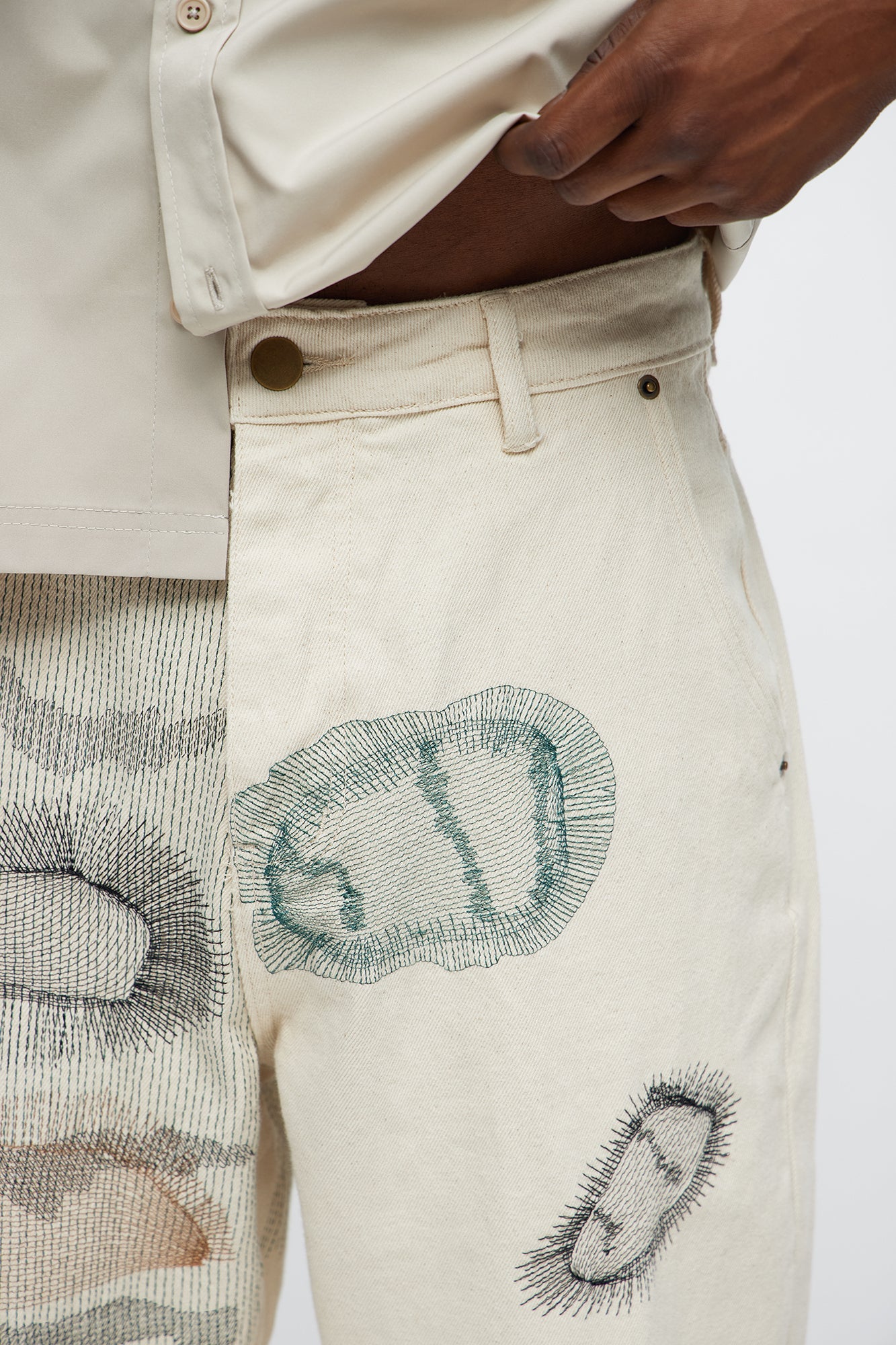 Century Repaired Baggy Jeans - Off White