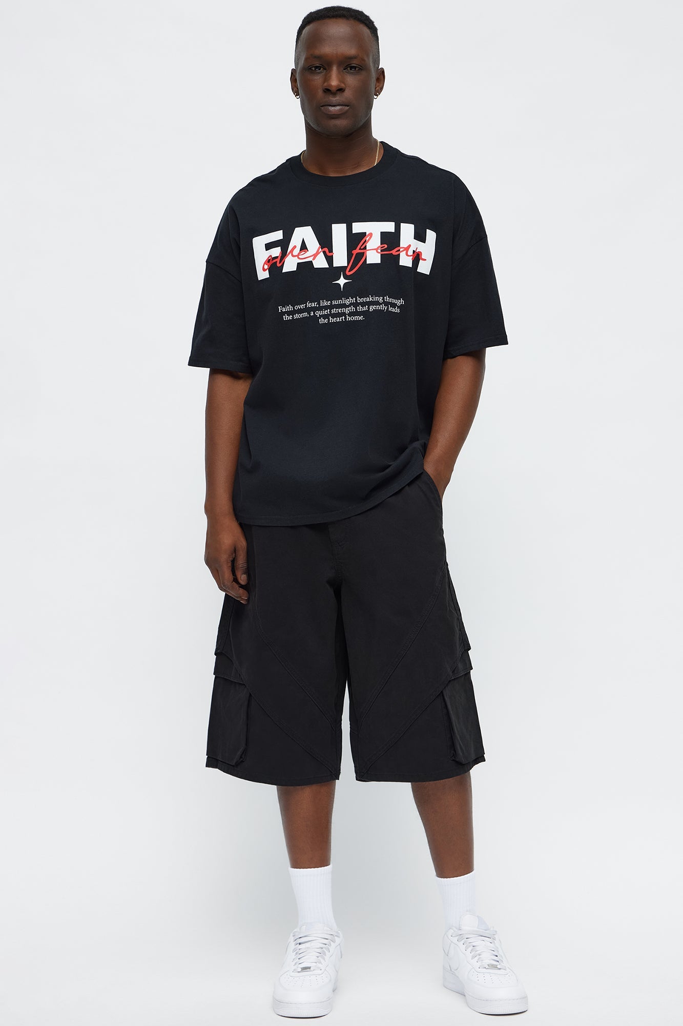 Stay Blessed Faith Over Fear Oversized Short Sleeve Tee - Black