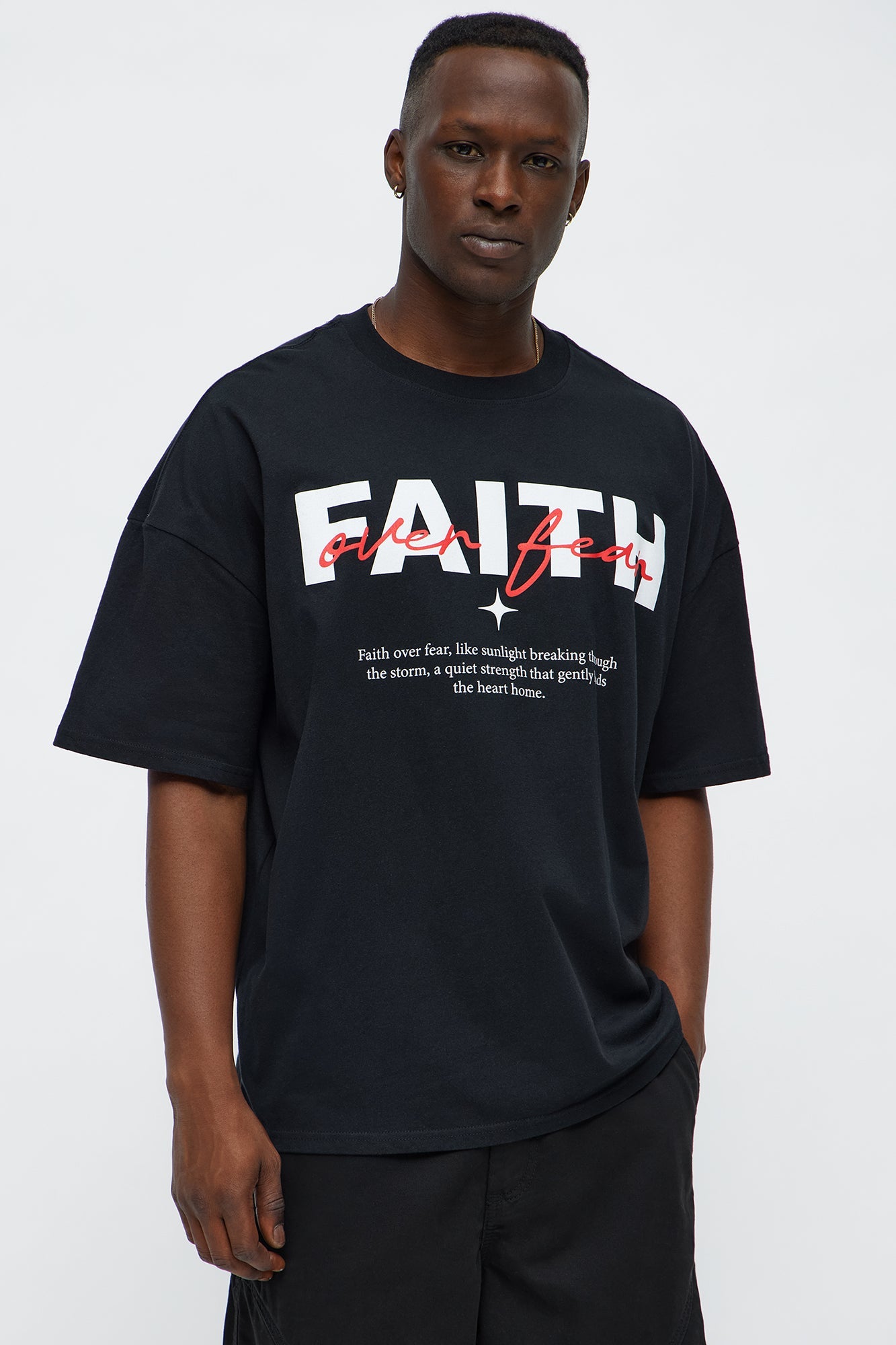 Stay Blessed Faith Over Fear Oversized Short Sleeve Tee - Black