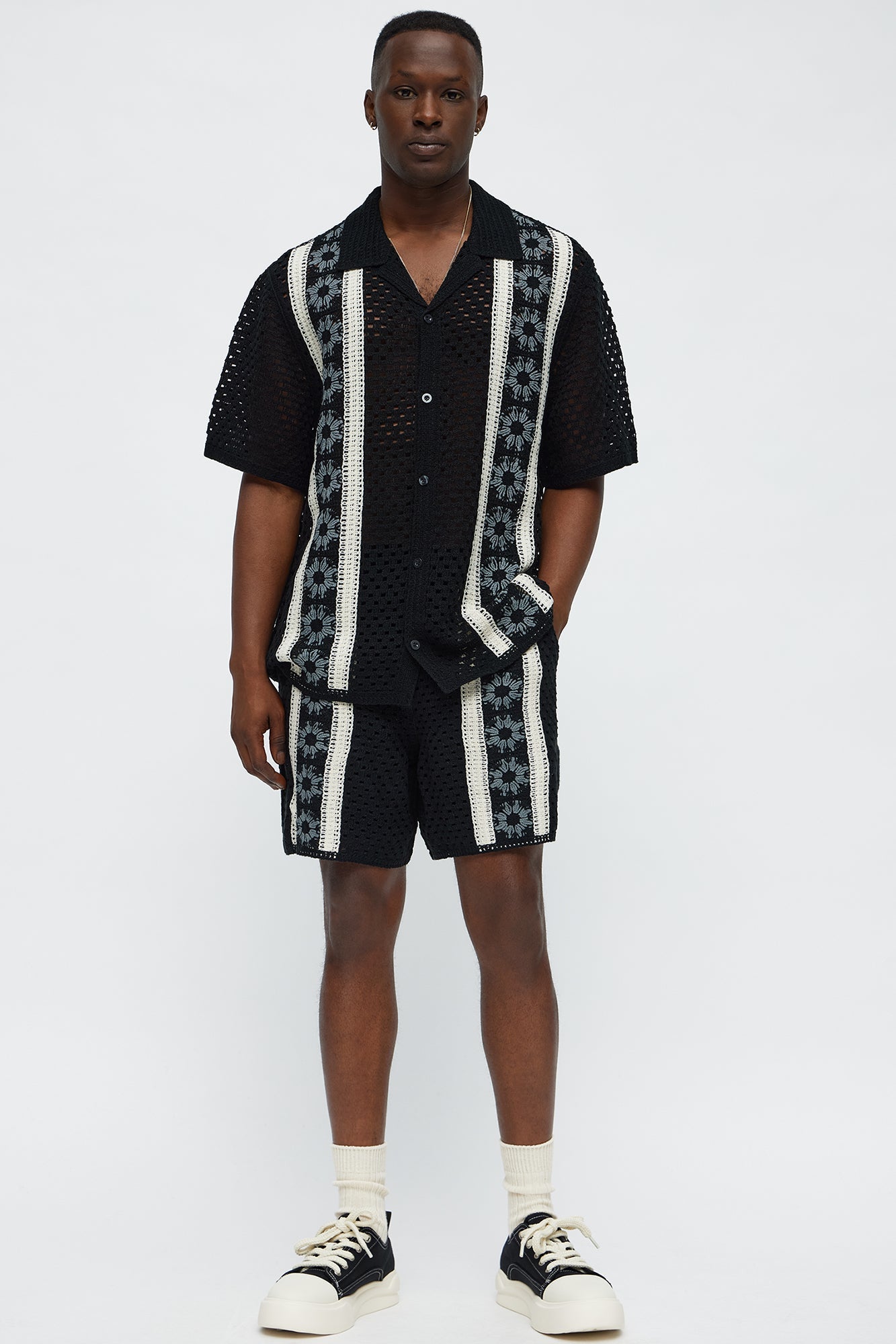 Crochet Panel Short - Black/combo