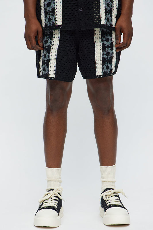 Crochet Panel Short - Black/combo