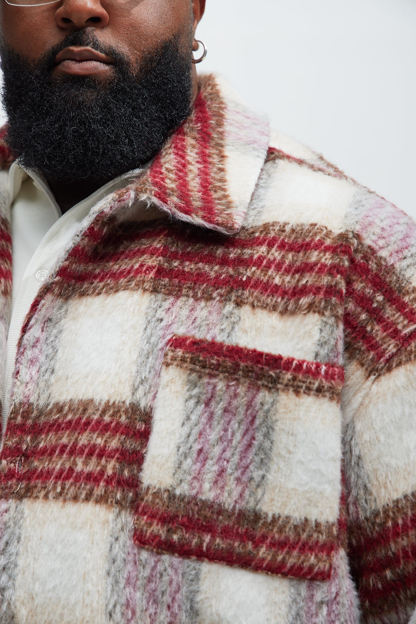 Move Up Plaid Shacket - Red/White