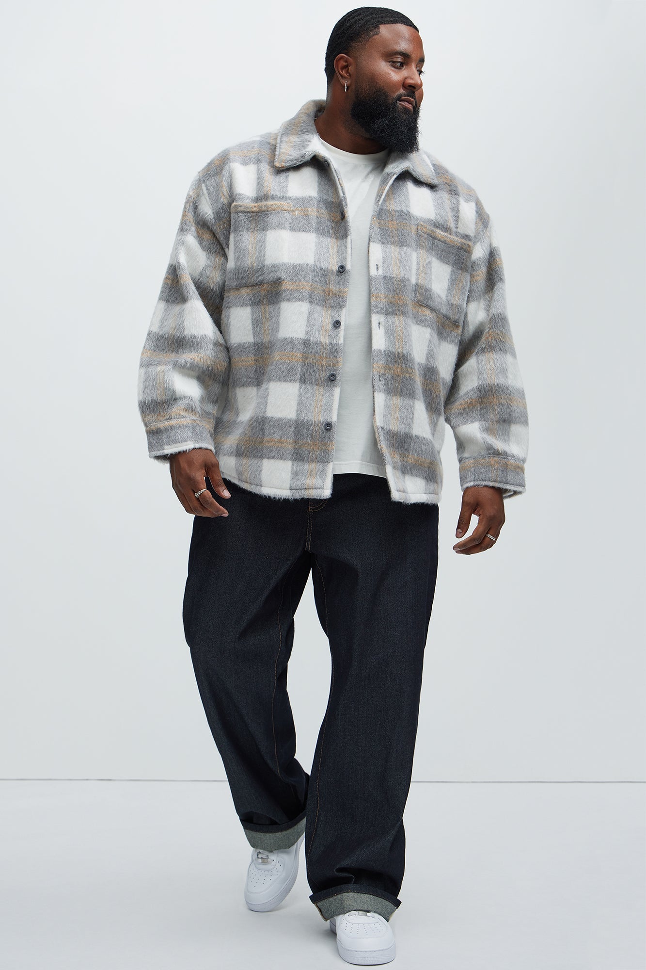 Move Up Plaid Shacket - Grey/combo