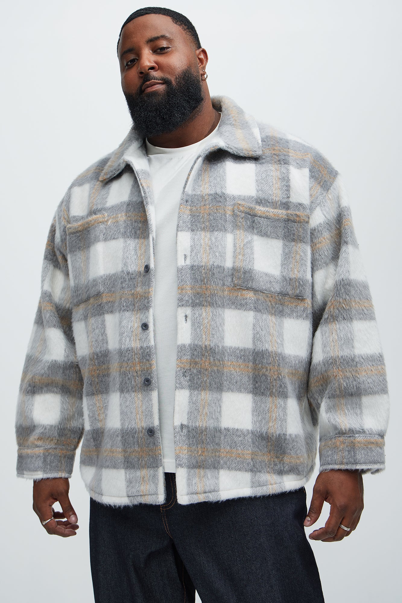 Move Up Plaid Shacket - Grey/combo