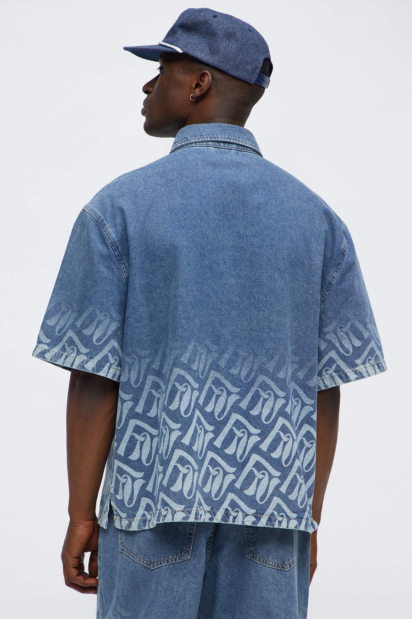 Boxy Cropped Chateau Monogram Denim Shirt - Light Blue Wash