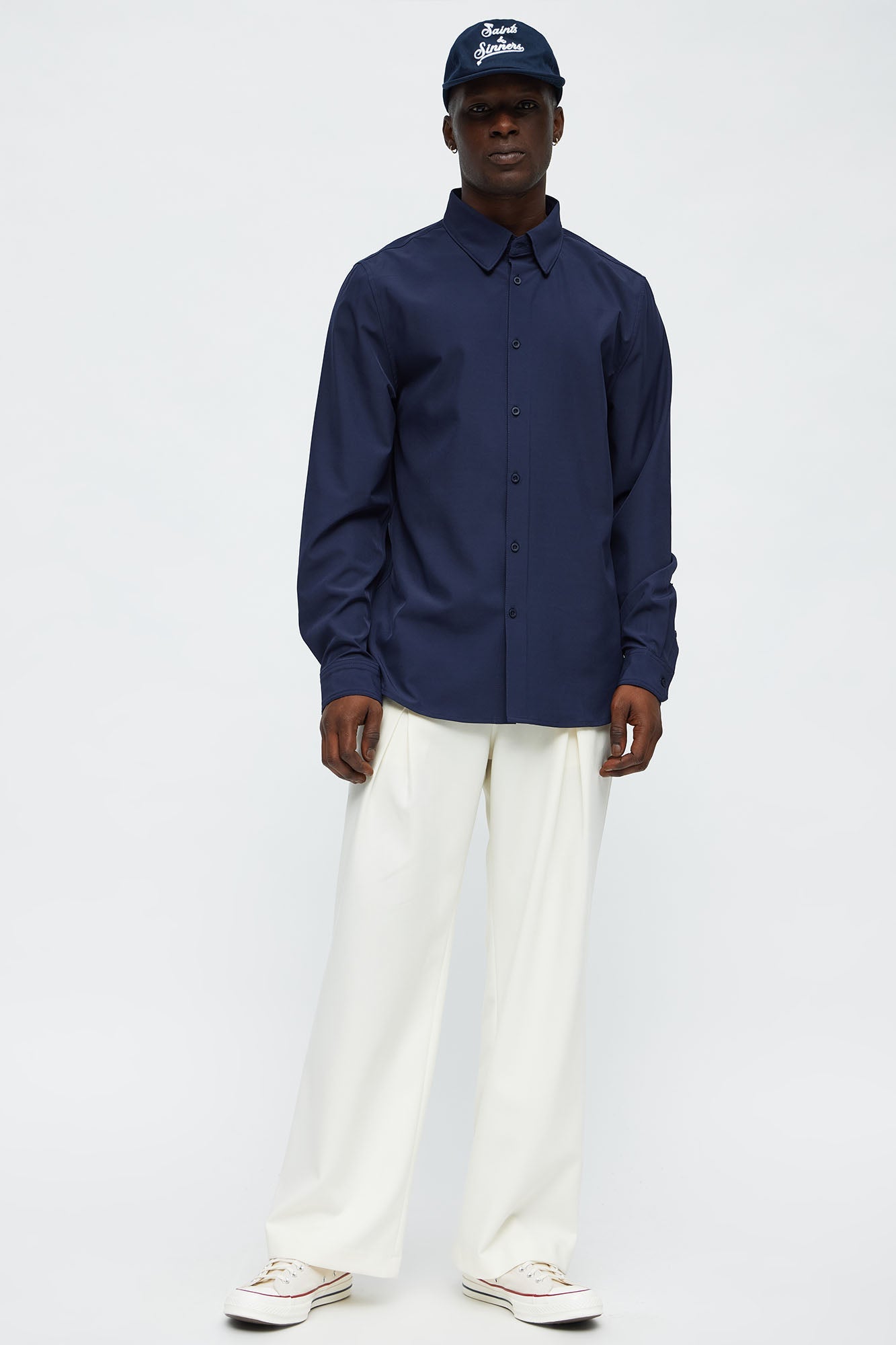 Slim Long Sleeve Stretch Shirt - Navy