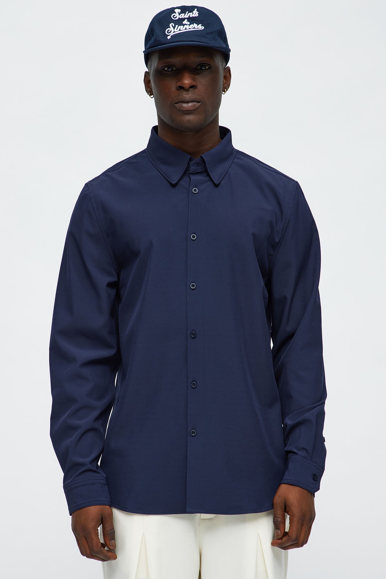 Slim Long Sleeve Stretch Shirt - Navy