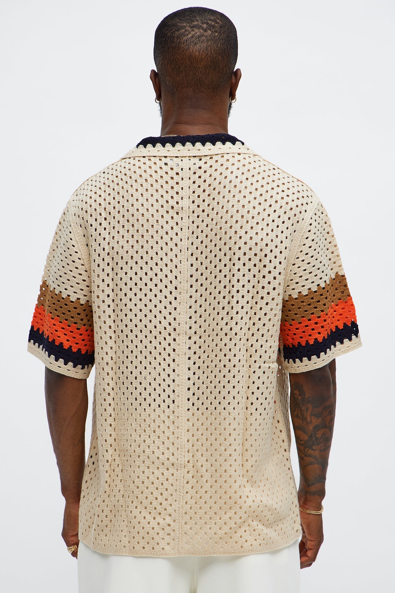 Resort Life Crochet Cuban Collar Shirt - Tan/Multi