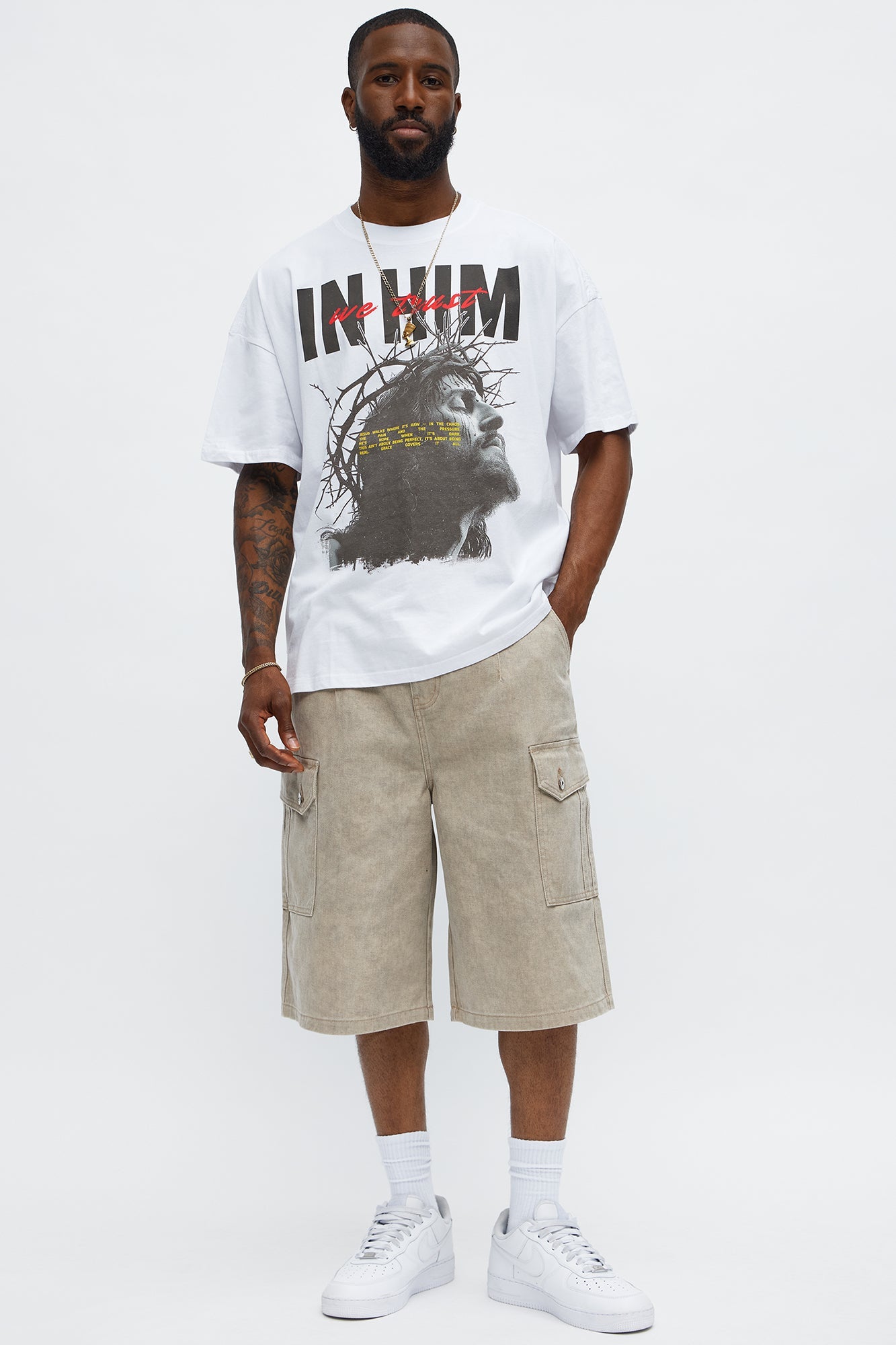 We Trust In Him Oversized Short Sleeve Tee - White
