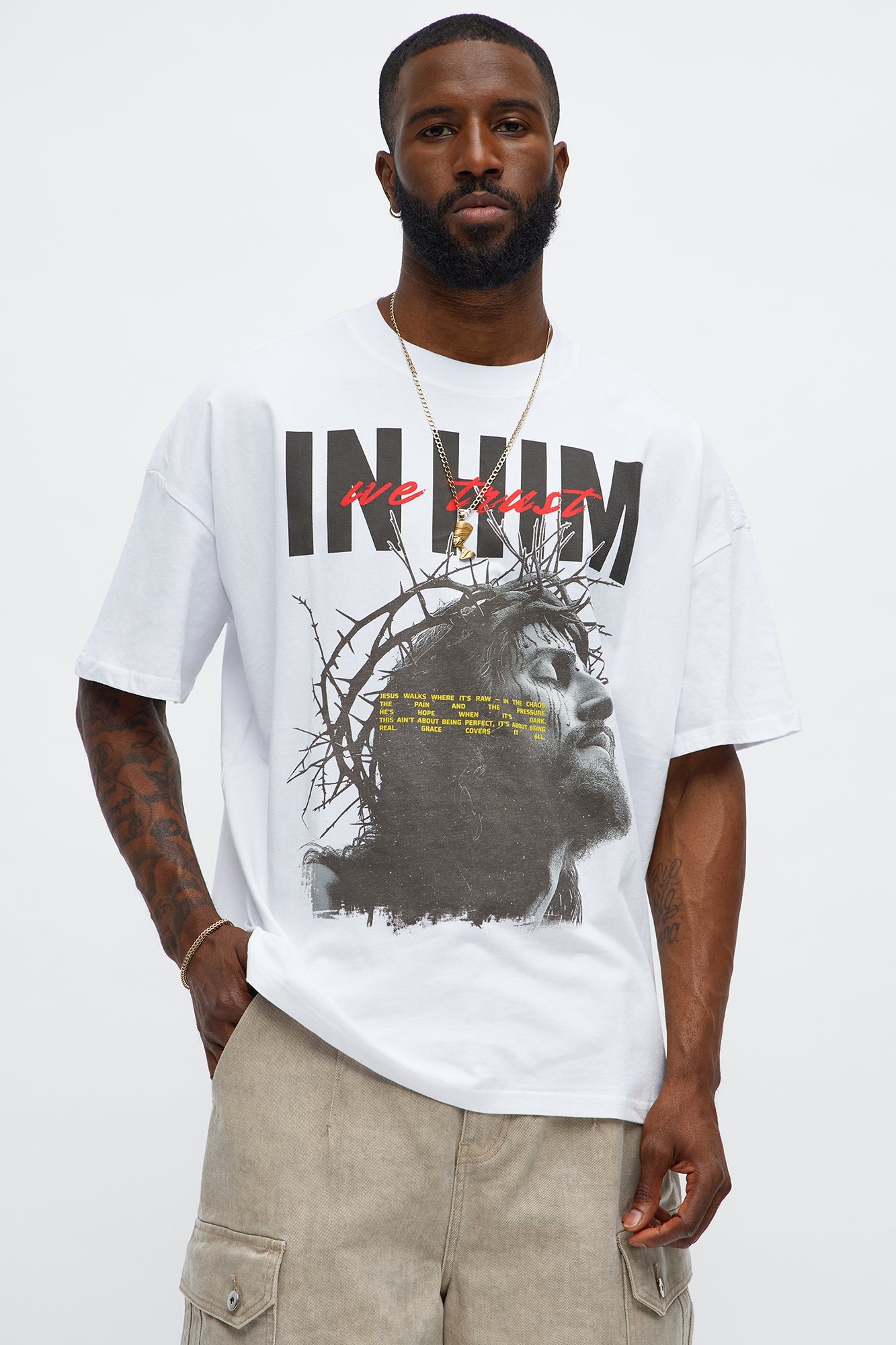 We Trust In Him Oversized Short Sleeve Tee - White