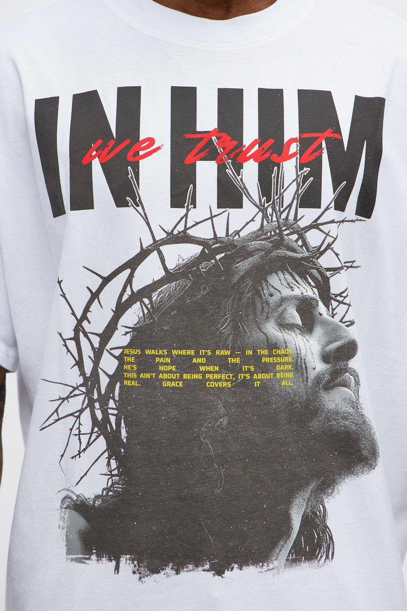 We Trust In Him Oversized Short Sleeve Tee - White