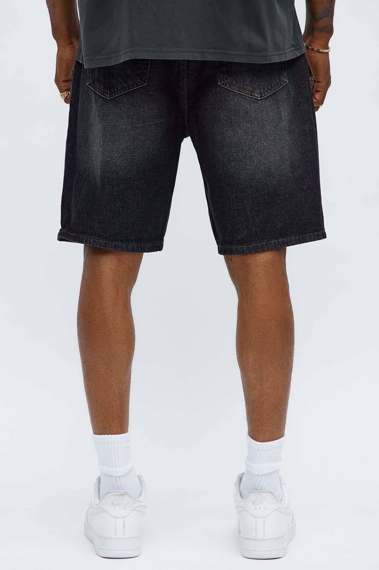 Relaxed Vandal Stitch Distressed Denim Shorts - Black Wash