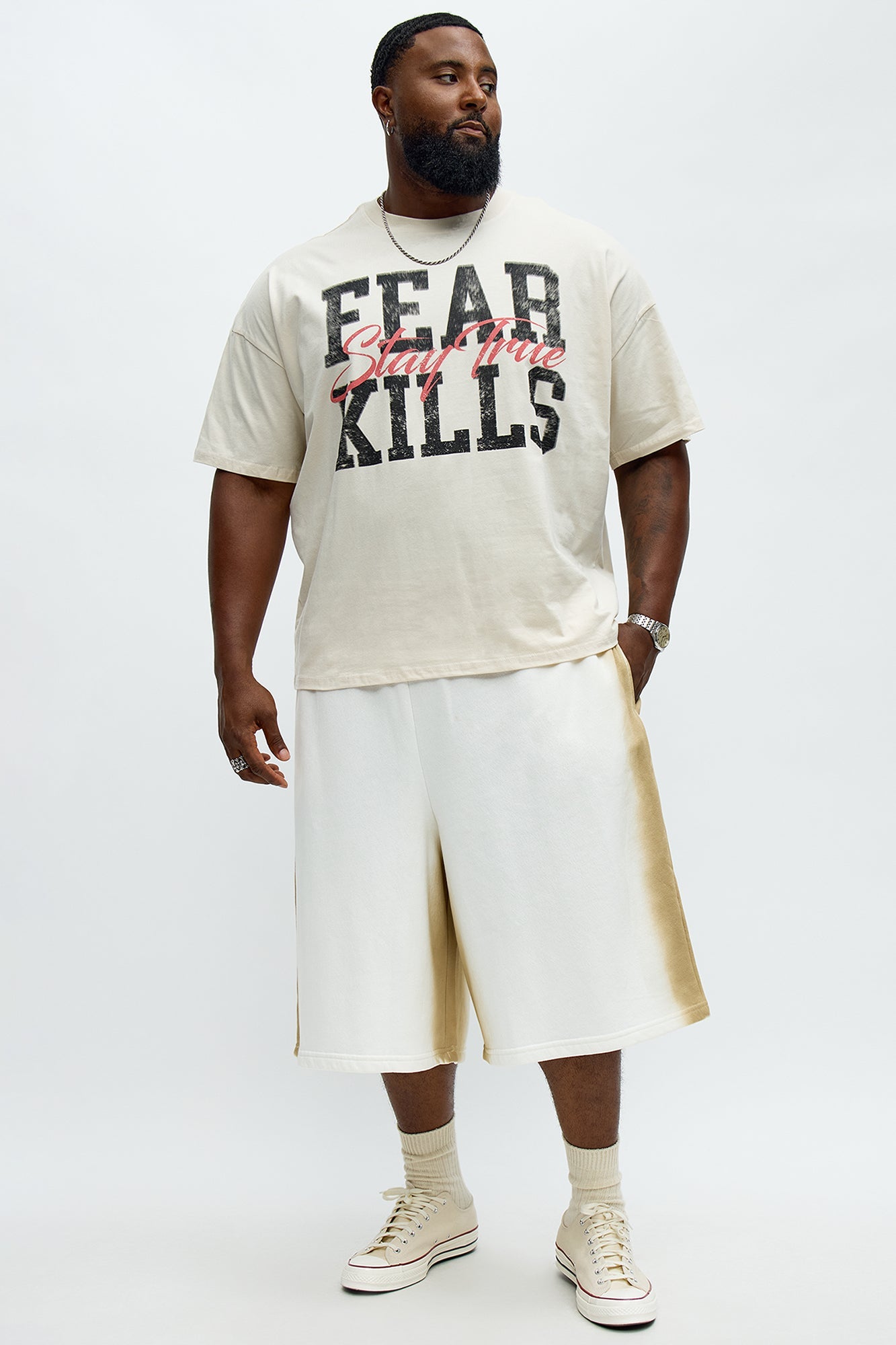 Fear Kills Stay True Oversized Short Sleeve Tee - Off White