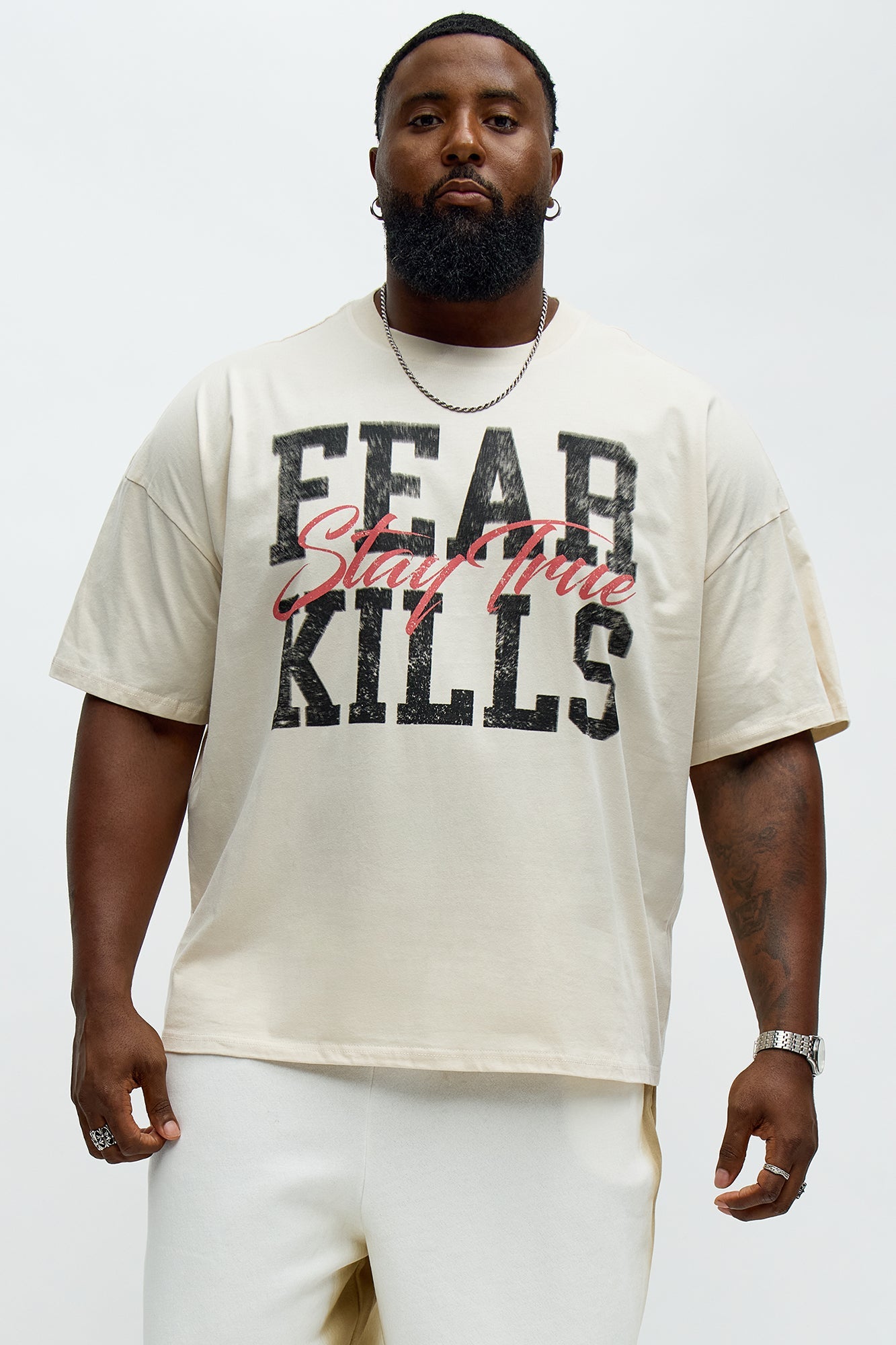 Fear Kills Stay True Oversized Short Sleeve Tee - Off White