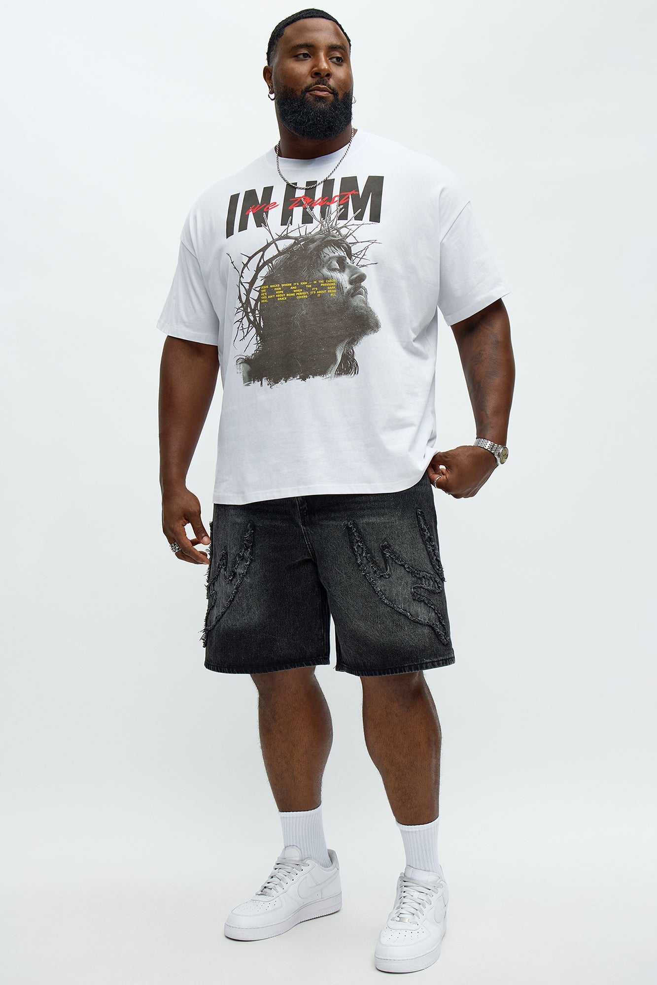 We Trust In Him Oversized Short Sleeve Tee - White