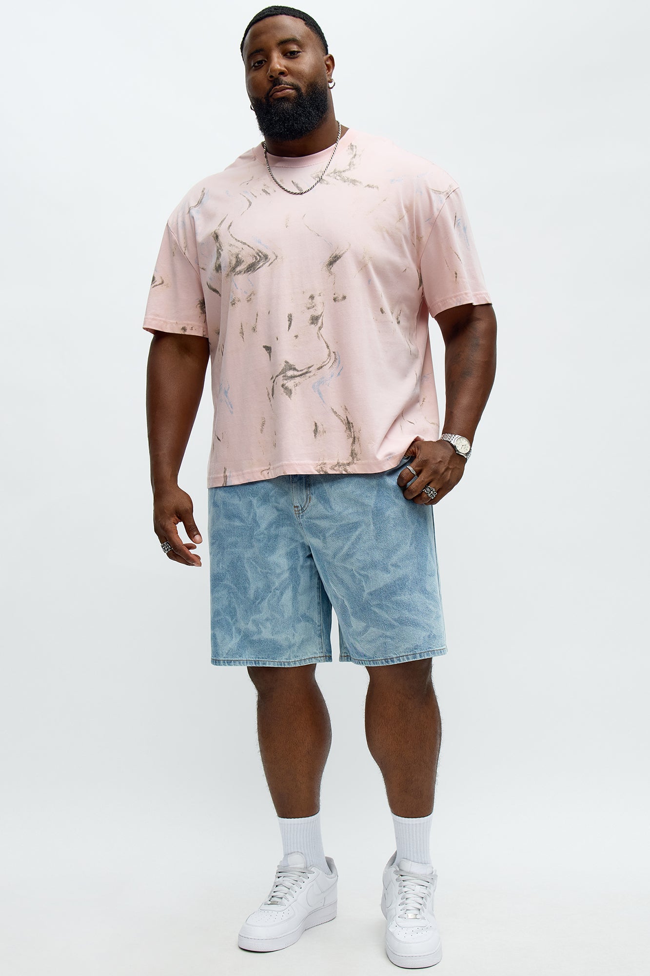 Marble Print Relaxed Tee - Pink