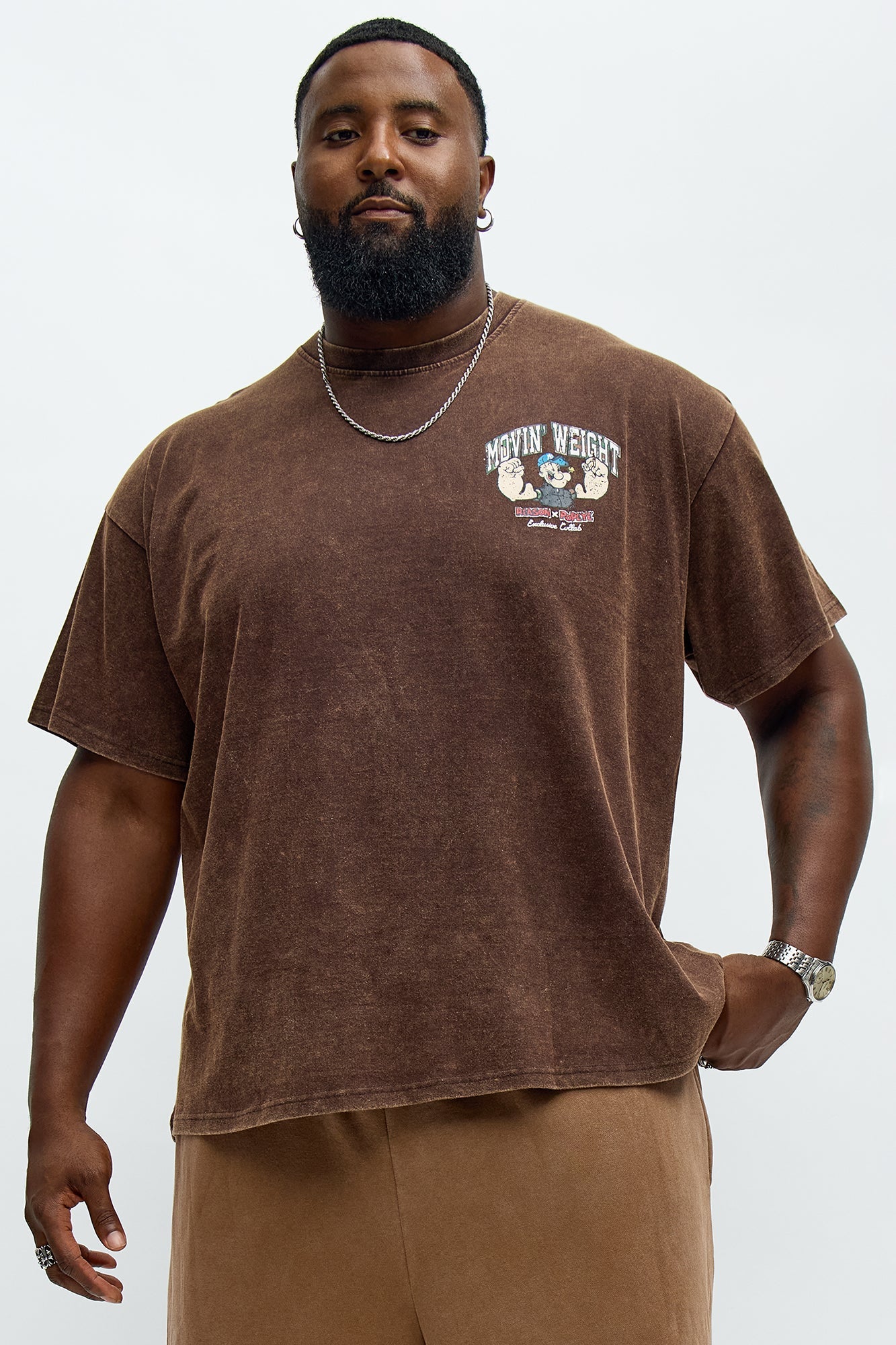 Popeye Movin' Weight Oversized Short Sleeve Tee - Brown