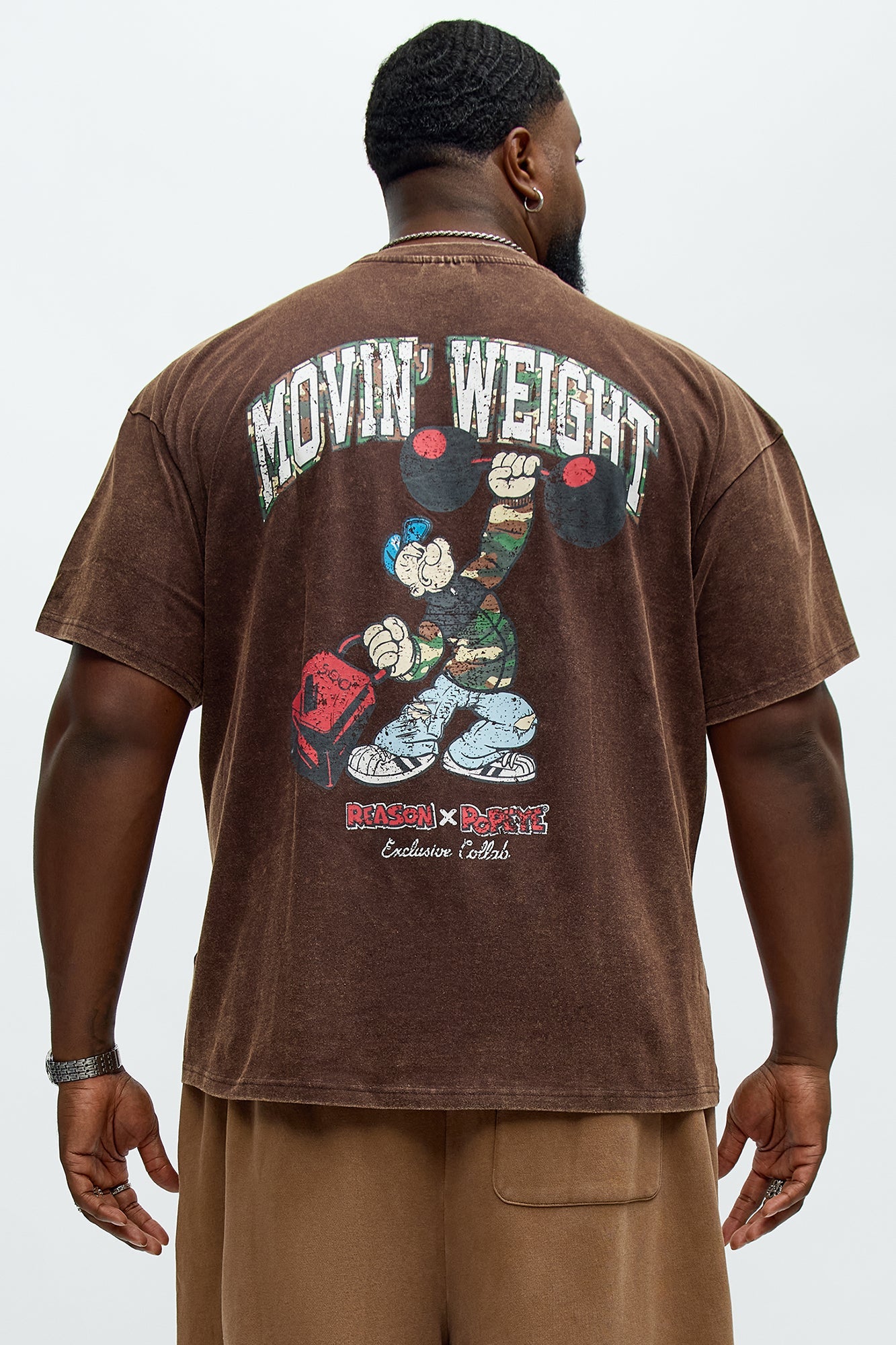 Popeye Movin' Weight Oversized Short Sleeve Tee - Brown
