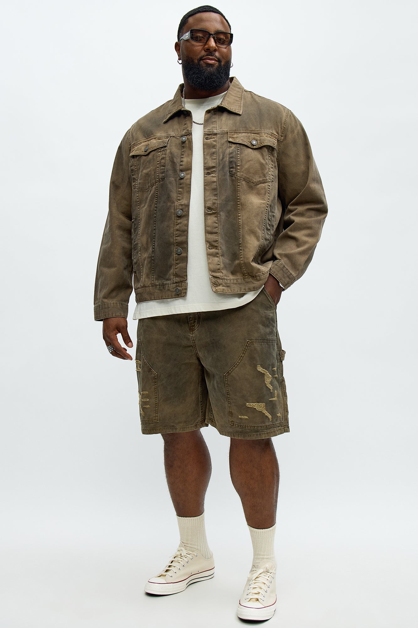 Worn Wild Distressed Trucker Jacket - Brown