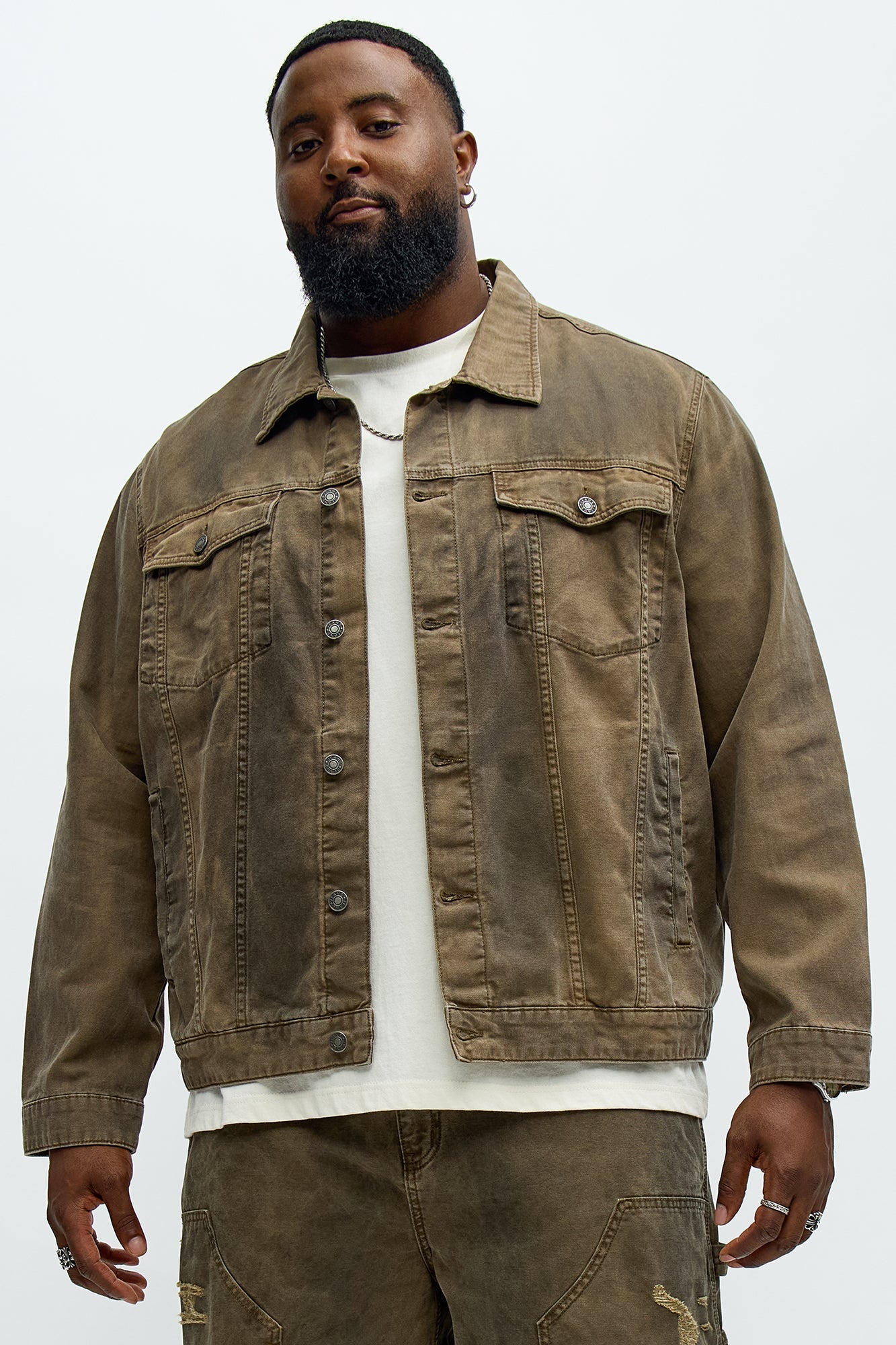 Worn Wild Distressed Trucker Jacket - Brown