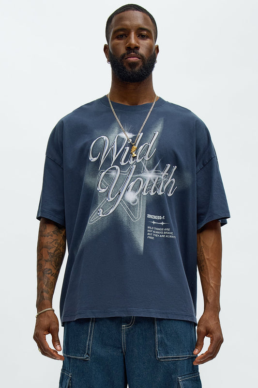 Wild Youth Oversized Short Sleeve Tee - Navy Wash