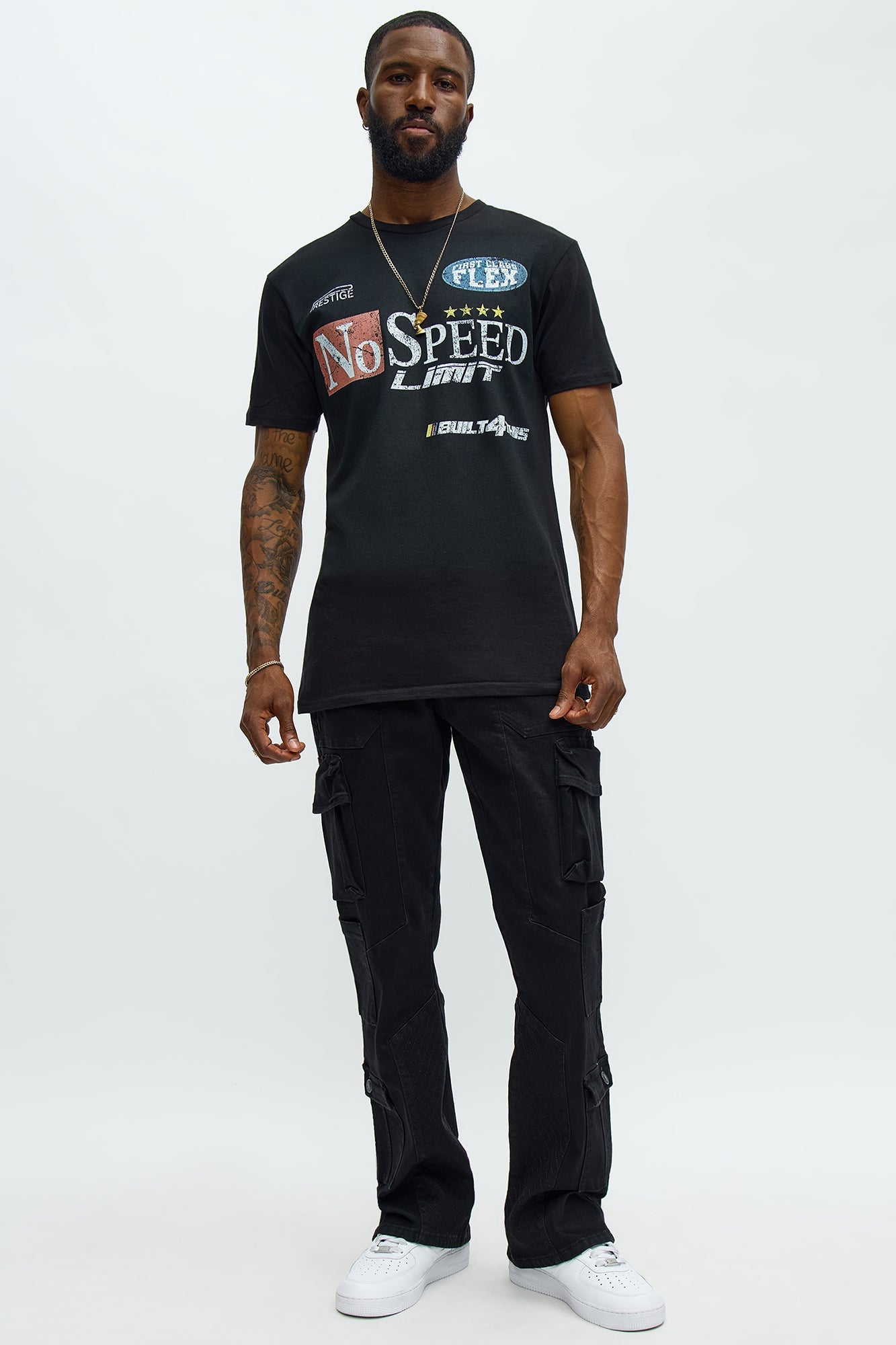 Stacked Slim Flare Rebel Stitch Cargo Jeans - Black