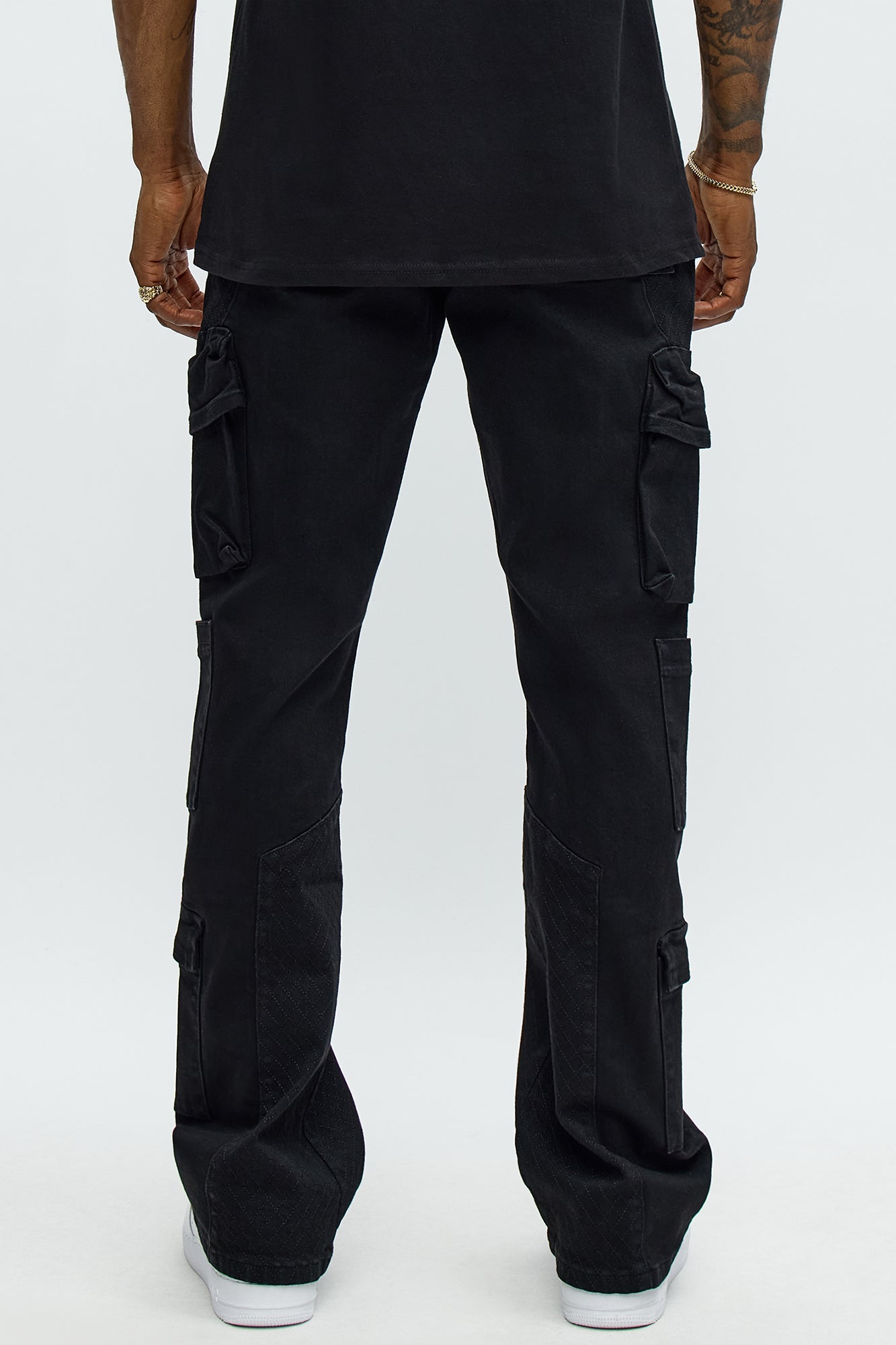 Stacked Slim Flare Rebel Stitch Cargo Jeans - Black