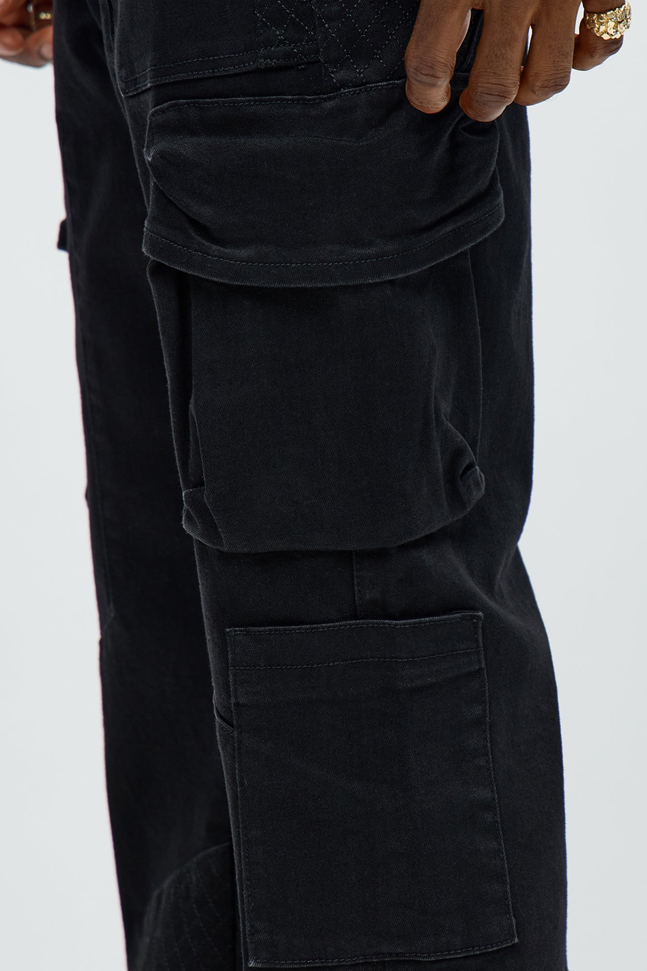 Stacked Slim Flare Rebel Stitch Cargo Jeans - Black