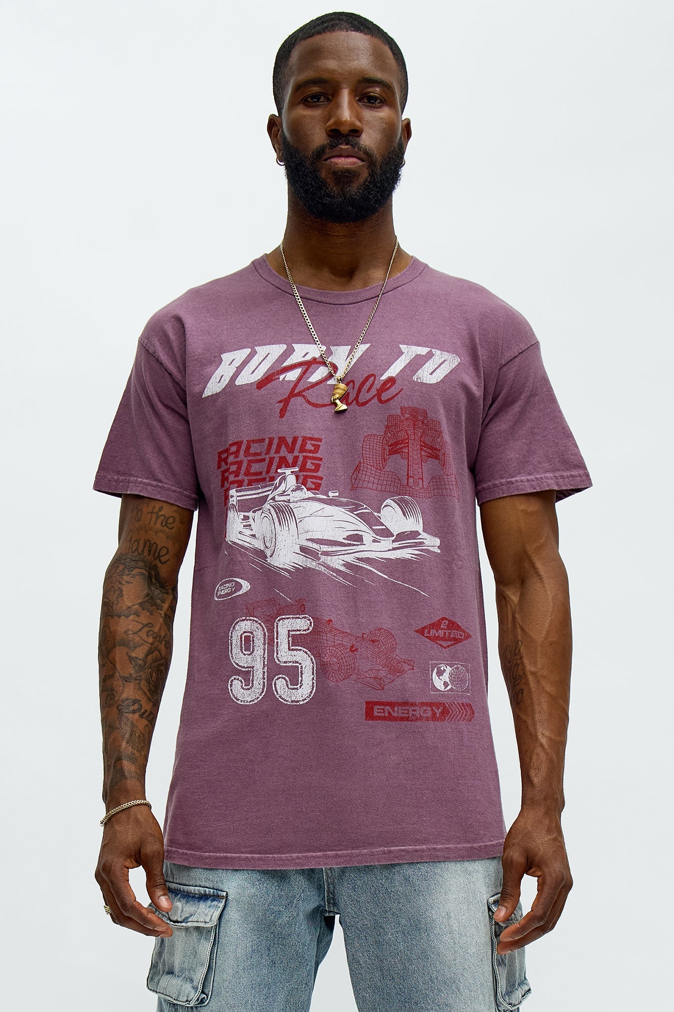 Born To Race Oversized Short Sleeve Tee - Purple