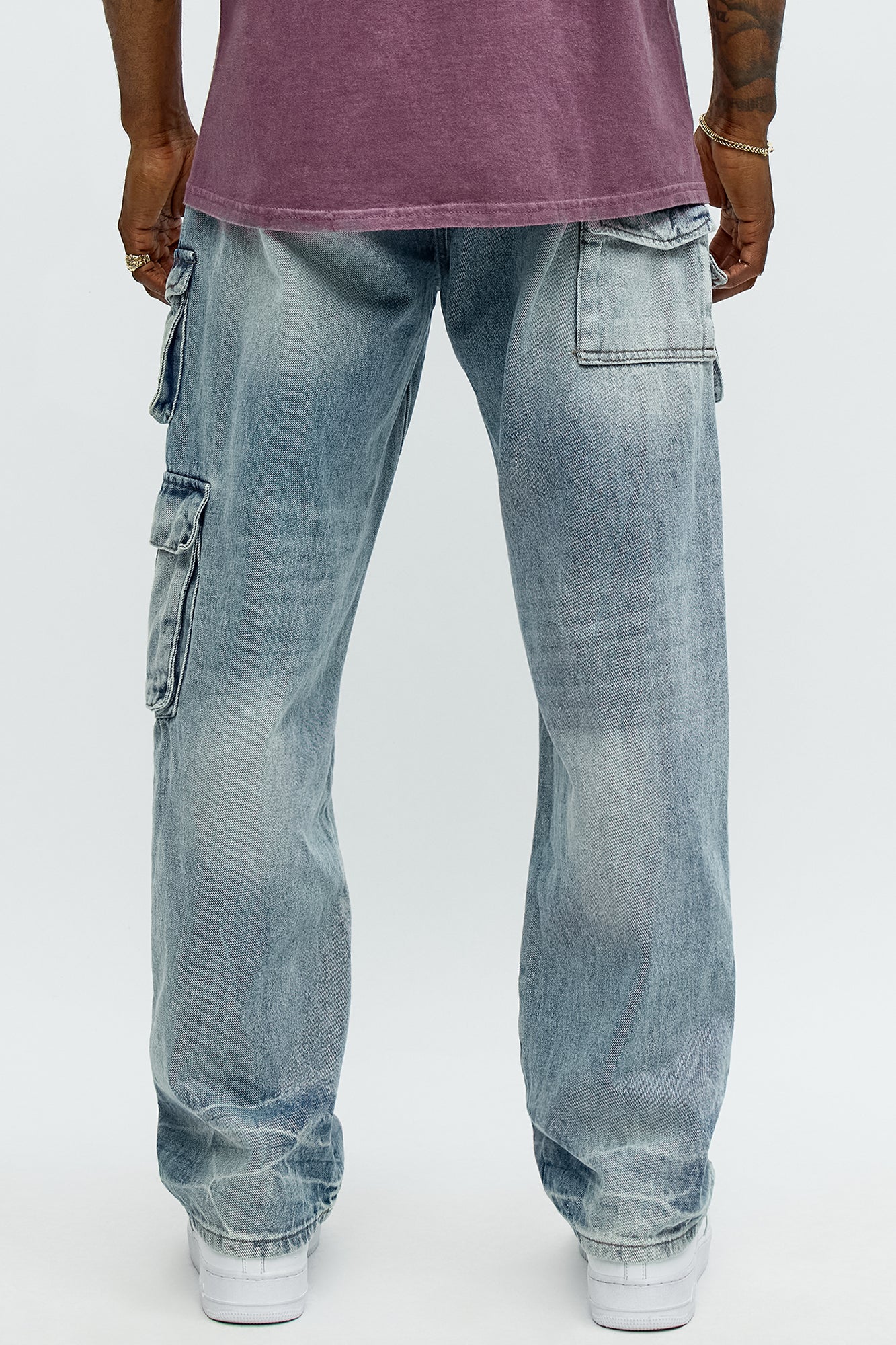 Straight Binded Cargo Jeans - Light Blue Wash