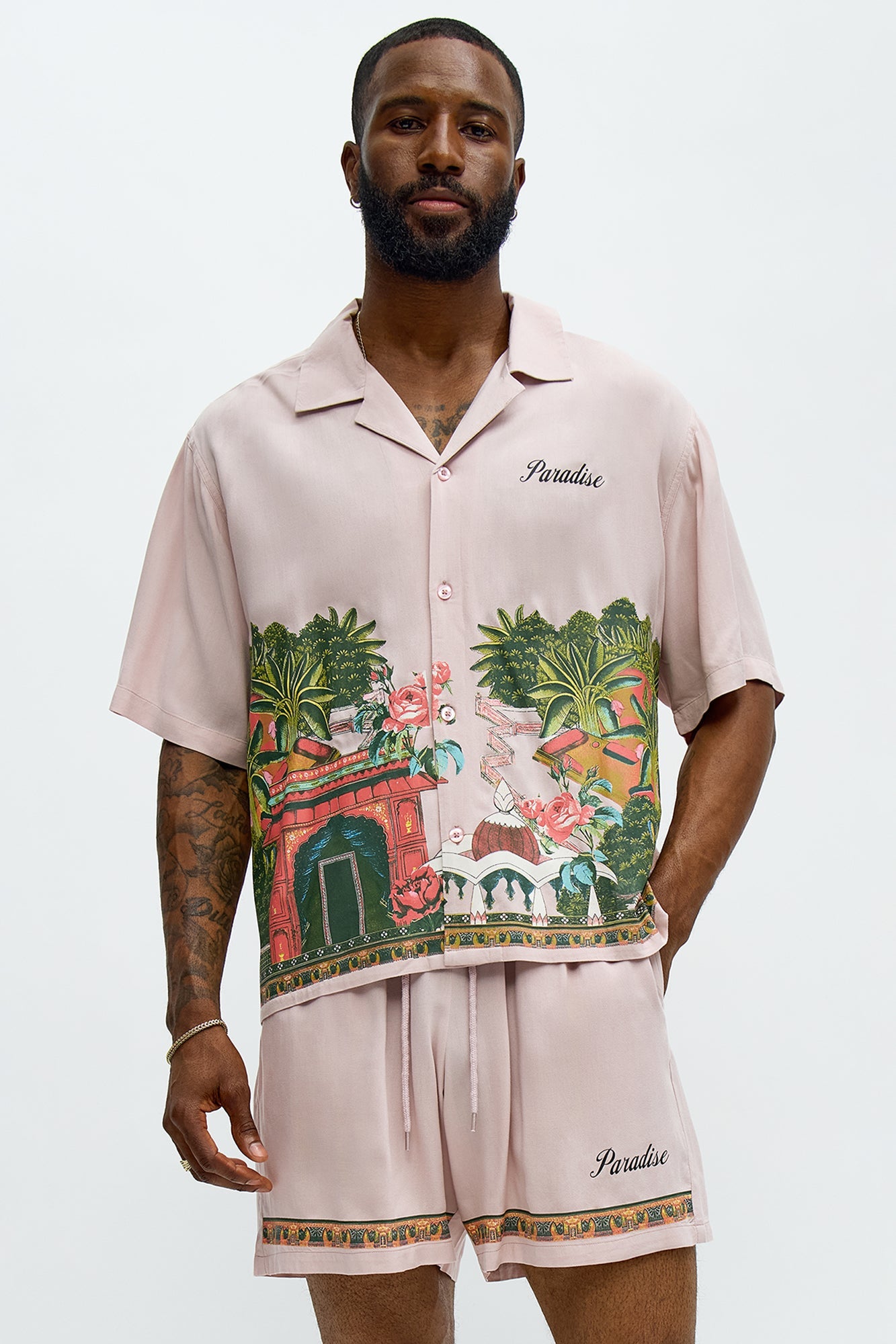Paradise Set Short Sleeve Button Up Shirt - Pink