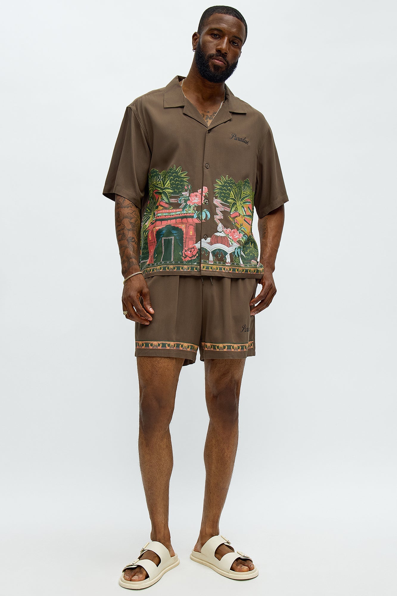 Paradise Set Short Sleeve Button Up Shirt - Brown