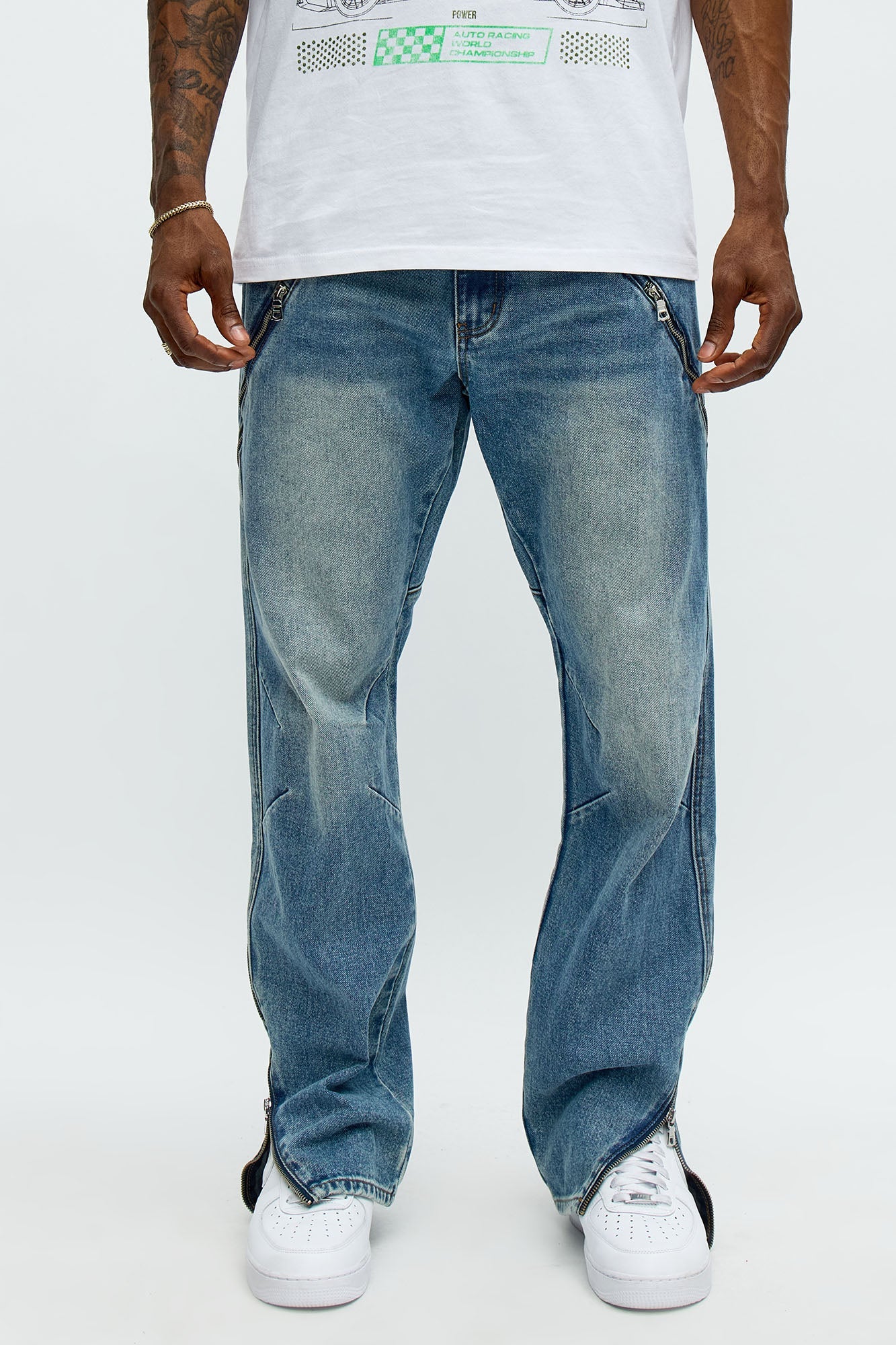 Slim Concrete Grind Paneled Jeans - Dark Wash