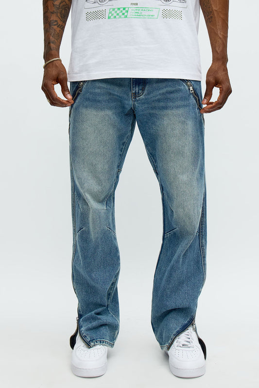 Slim Concrete Grind Paneled Jeans - Dark Wash