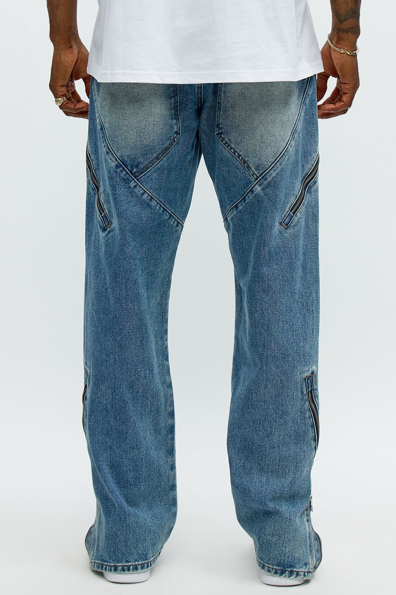 Slim Concrete Grind Paneled Jeans - Dark Wash