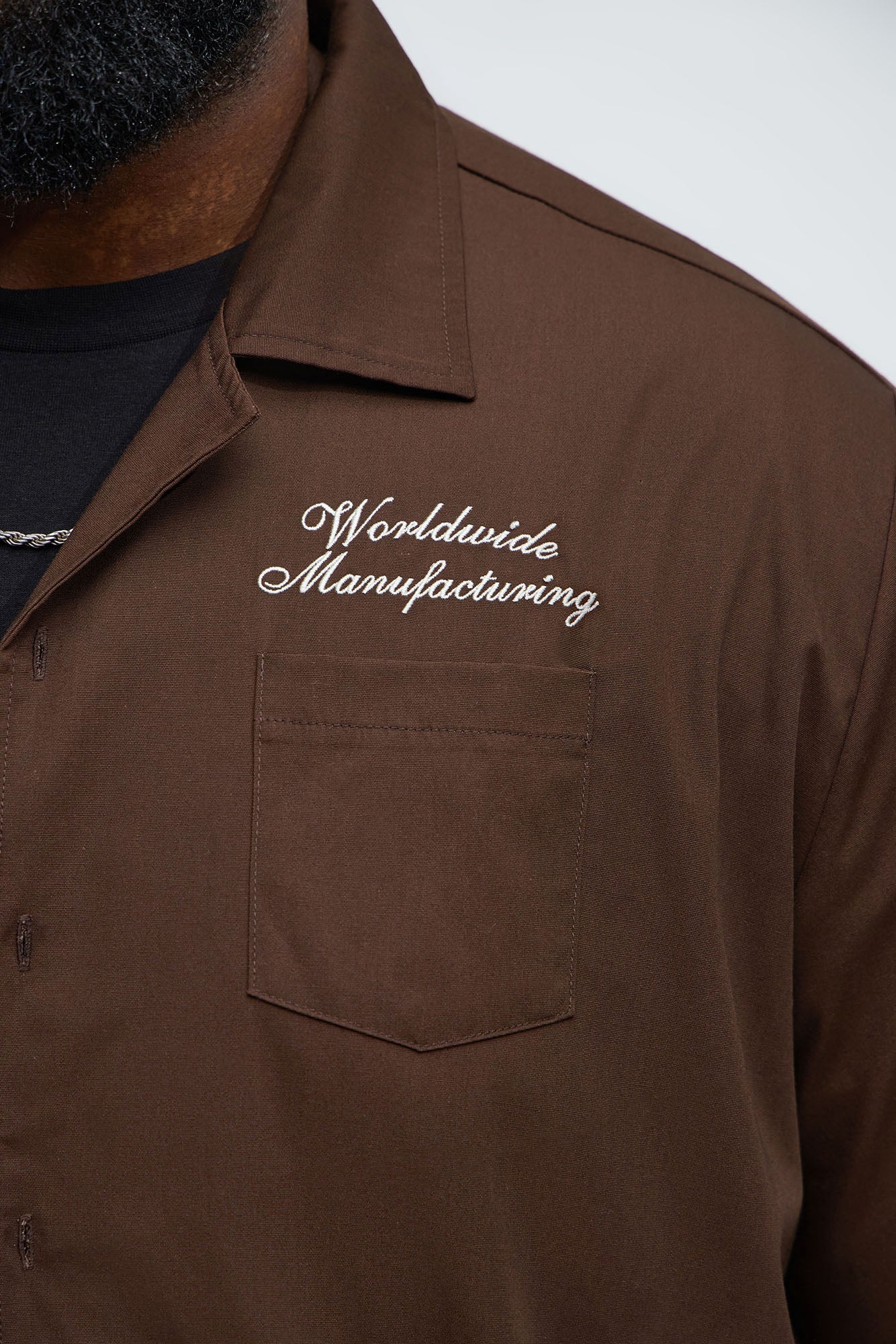Cropped Worldwide Manufacturing Button Up Shirt - Dark Brown