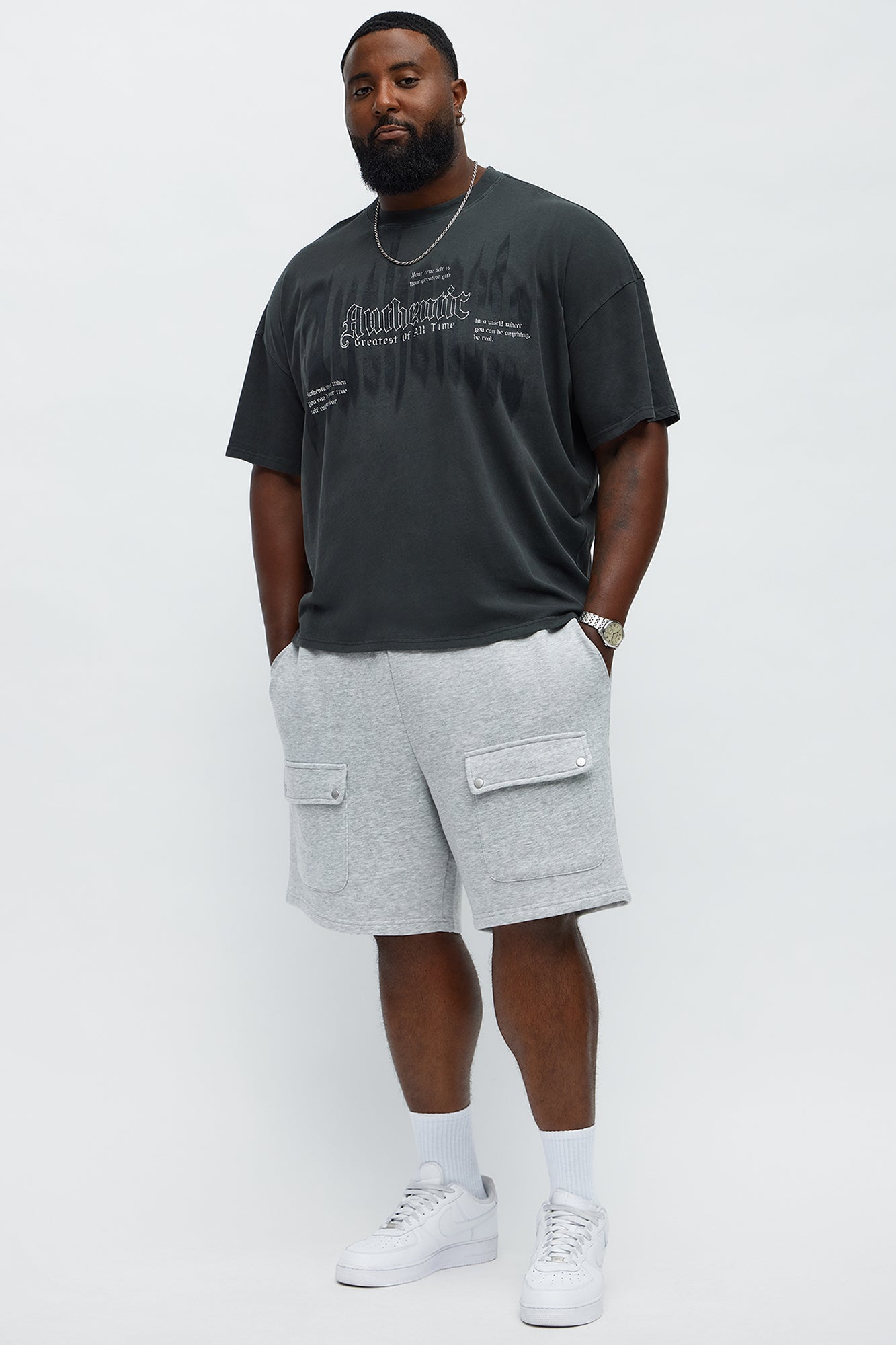 Tyson Relaxed Cargo Snap Shorts - Heather Grey