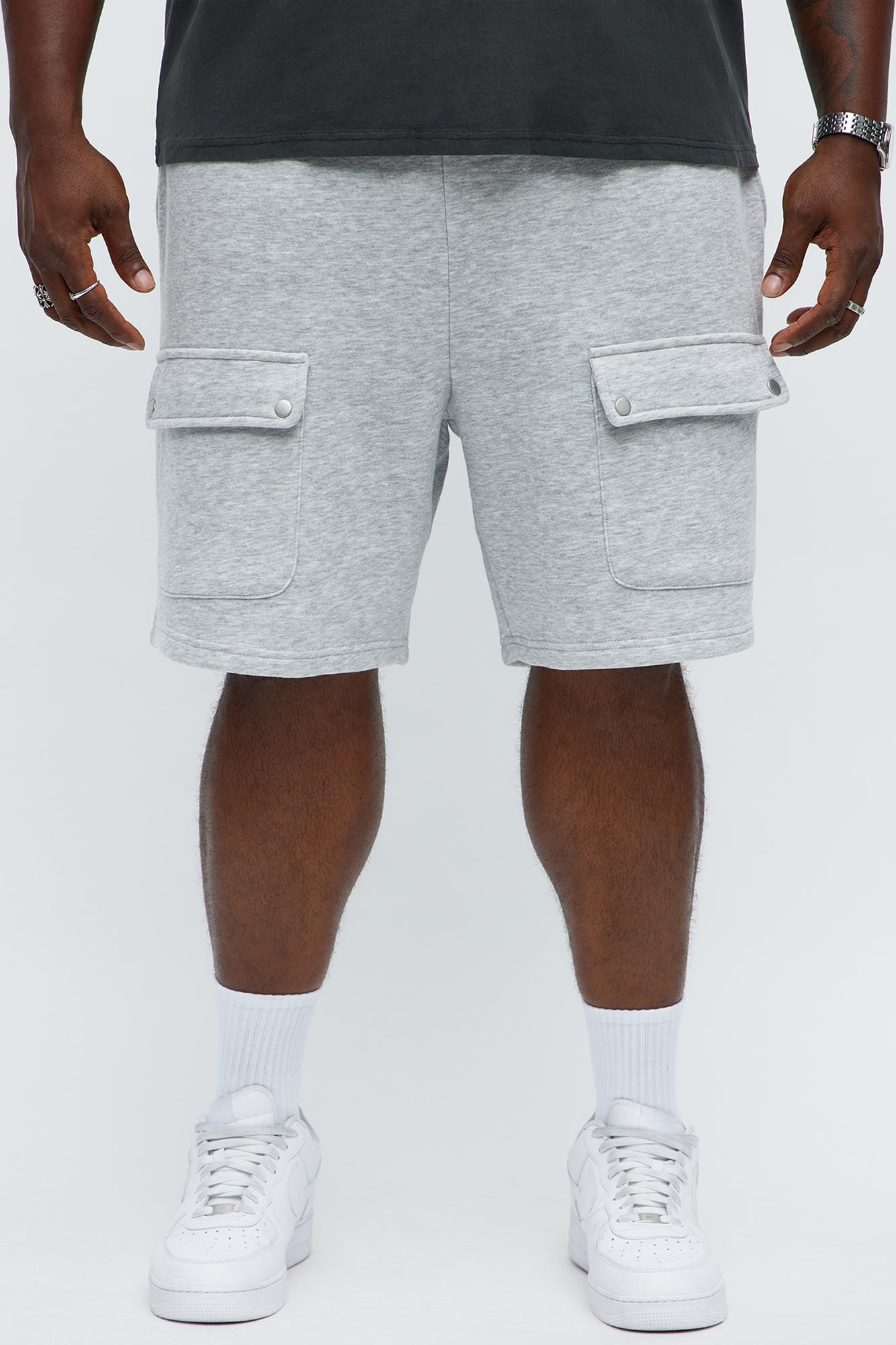 Tyson Relaxed Cargo Snap Shorts - Heather Grey