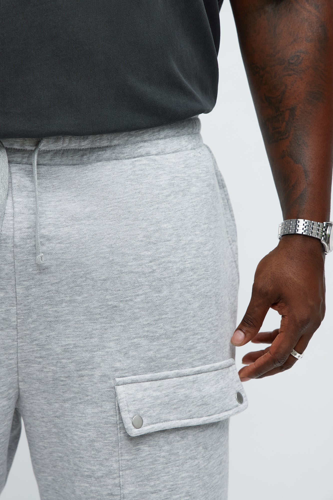 Tyson Relaxed Cargo Snap Shorts - Heather Grey