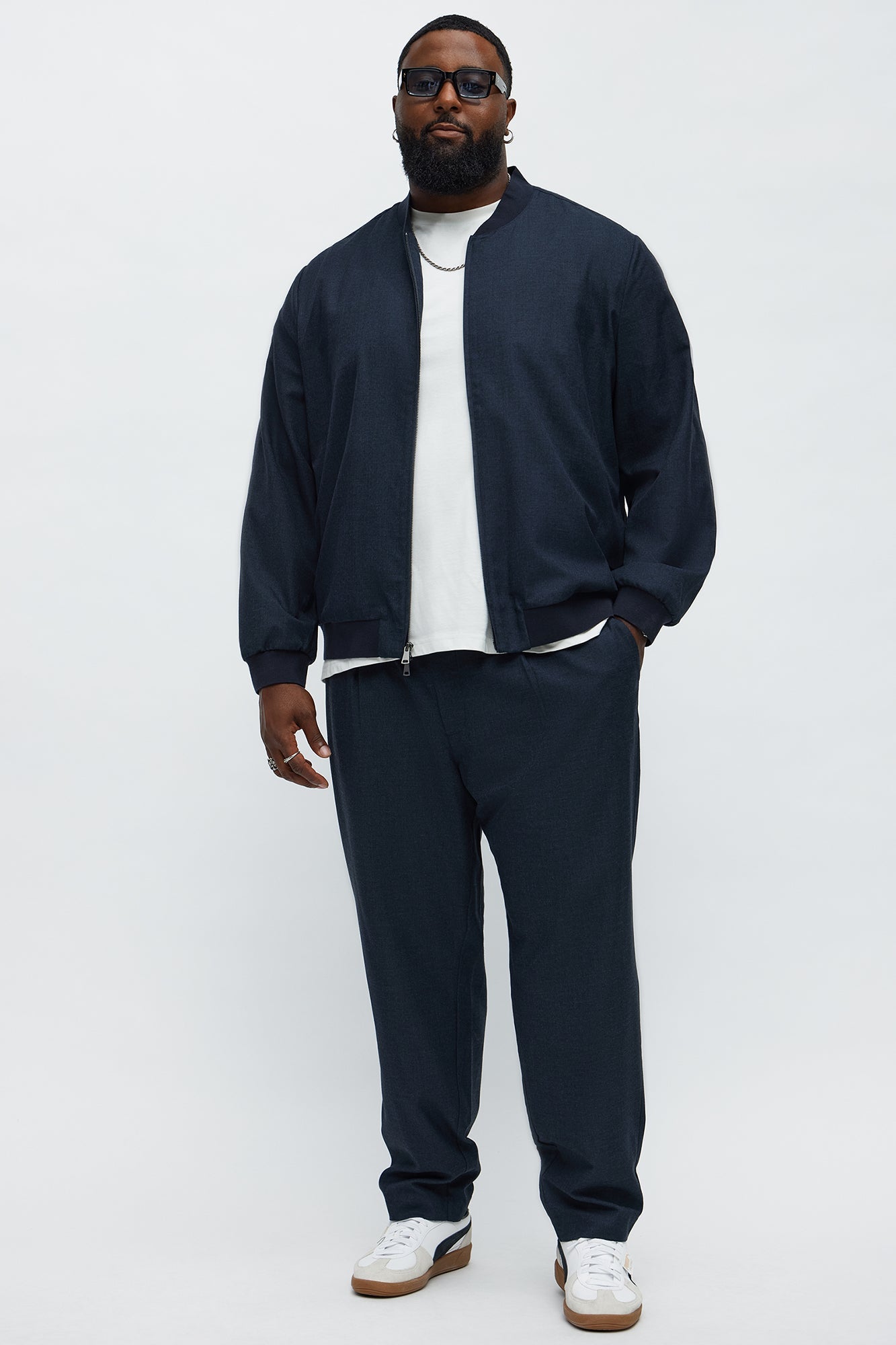 Slim Modern Two-Way Zipper Everyday Bomber - Navy
