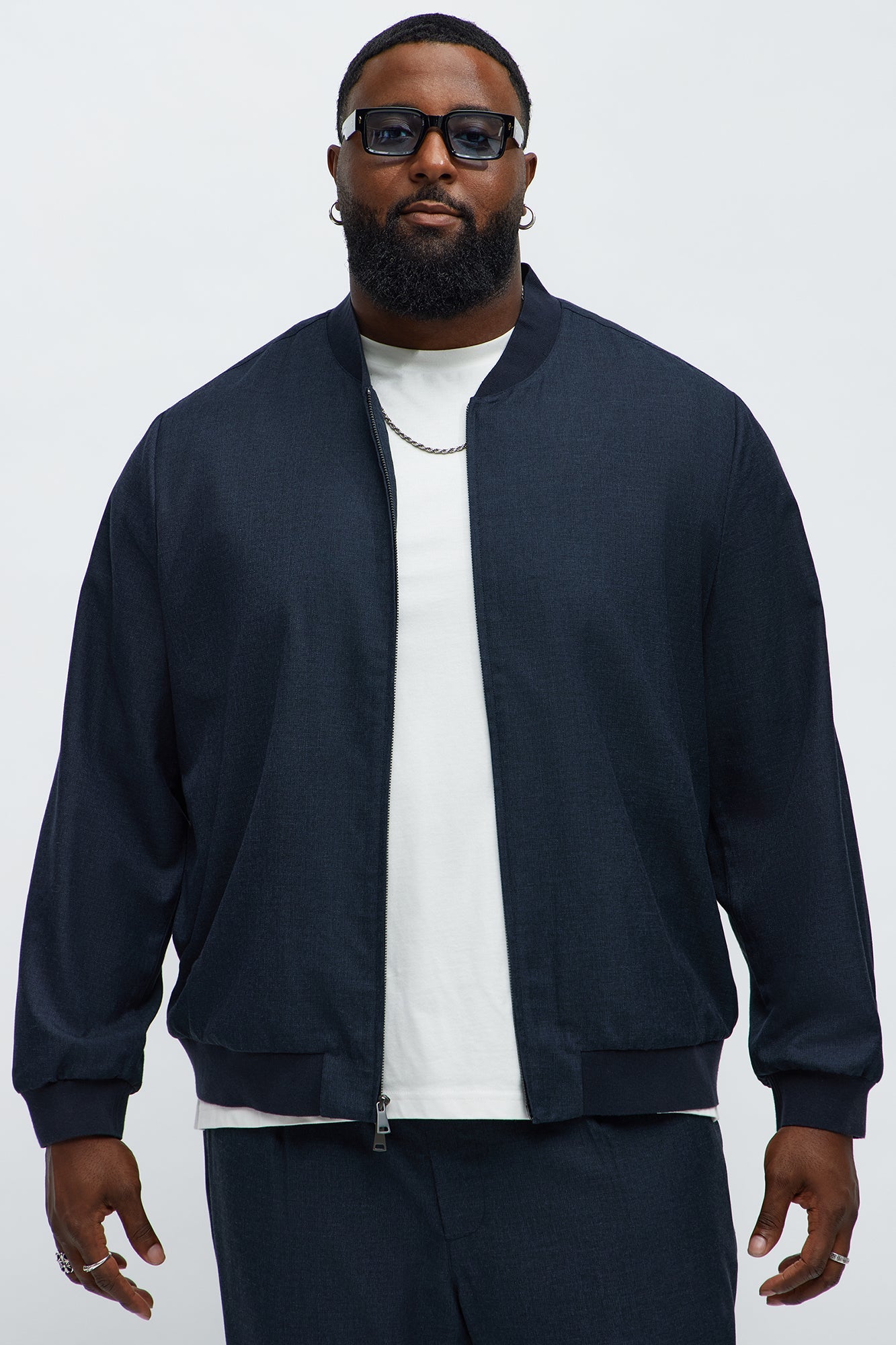 Slim Modern Two-Way Zipper Everyday Bomber - Navy
