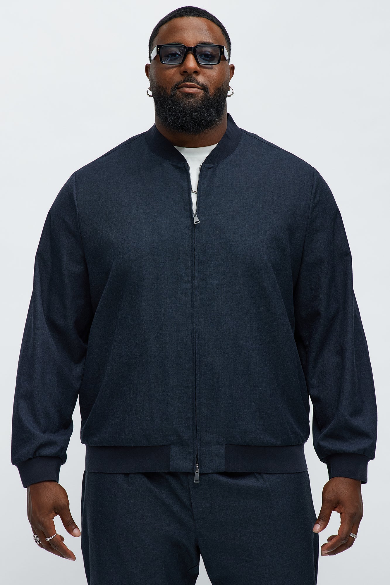 Slim Modern Two-Way Zipper Everyday Bomber - Navy