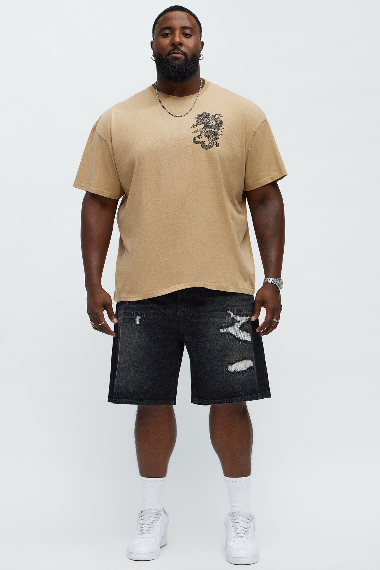 Relaxed Vandal Stitch Distressed Denim Shorts - Black Wash