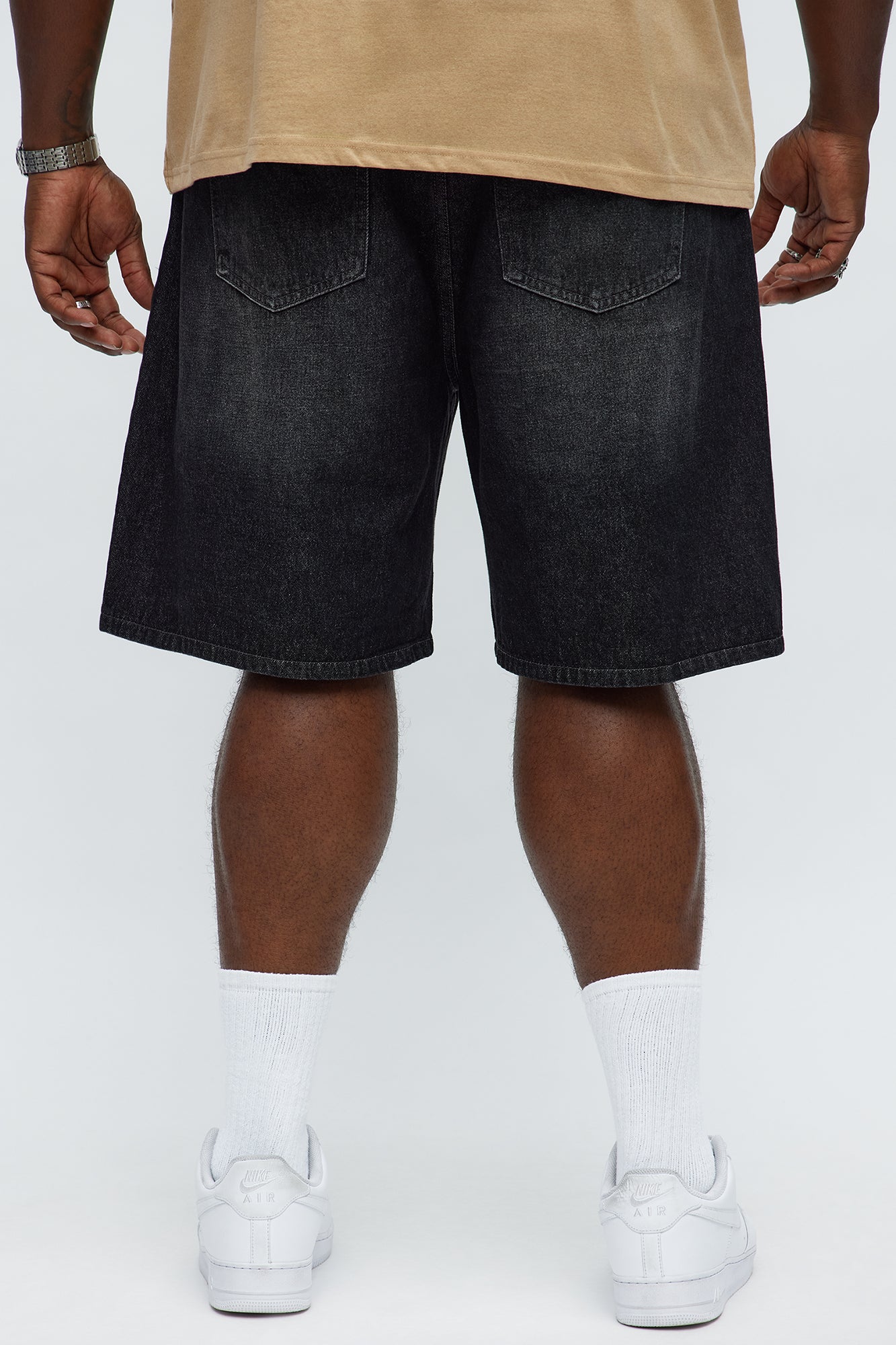 Relaxed Vandal Stitch Distressed Denim Shorts - Black Wash